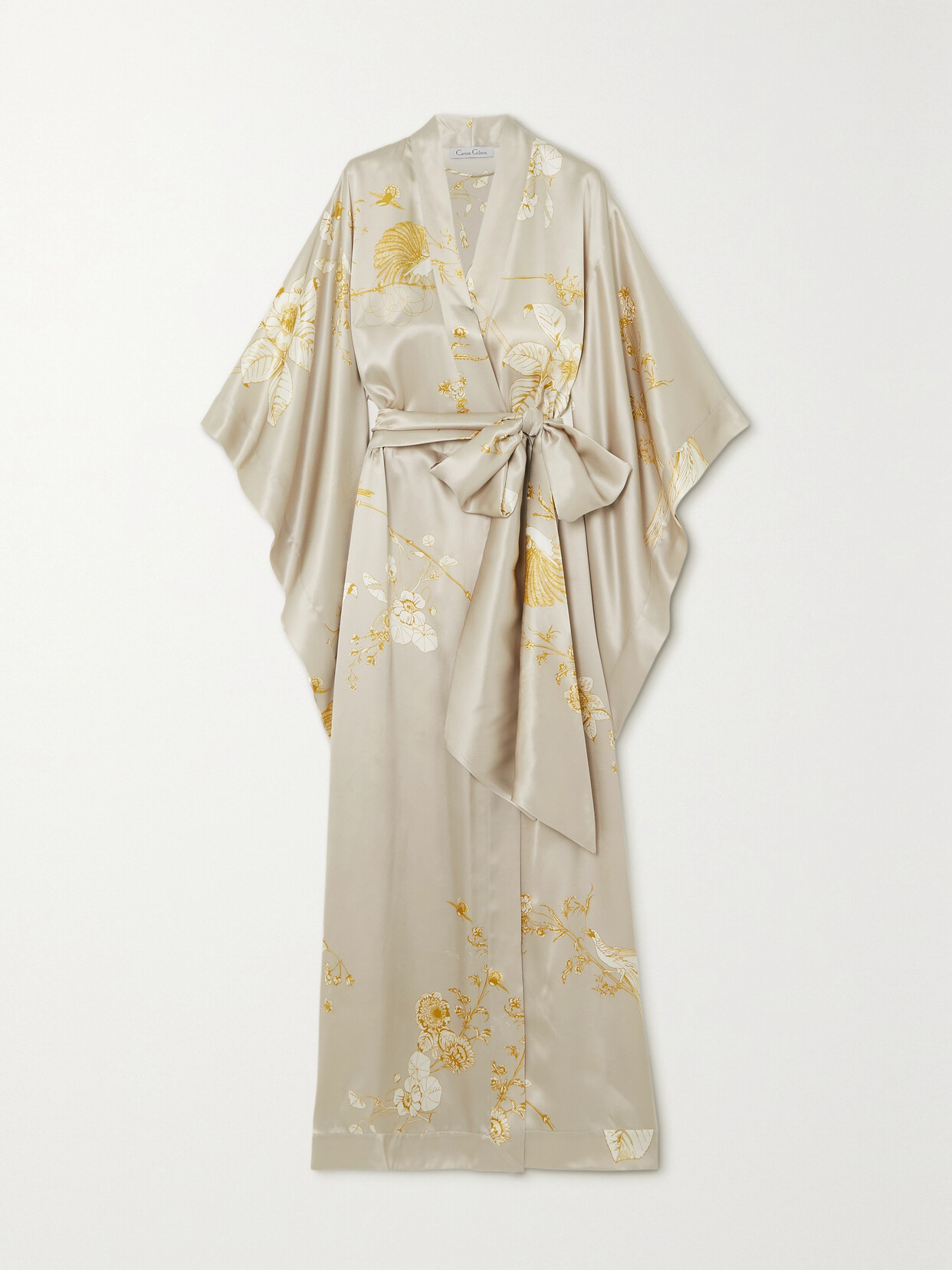 Carine Gilson - Belted Floral-print Silk-satin Robe - Neutrals