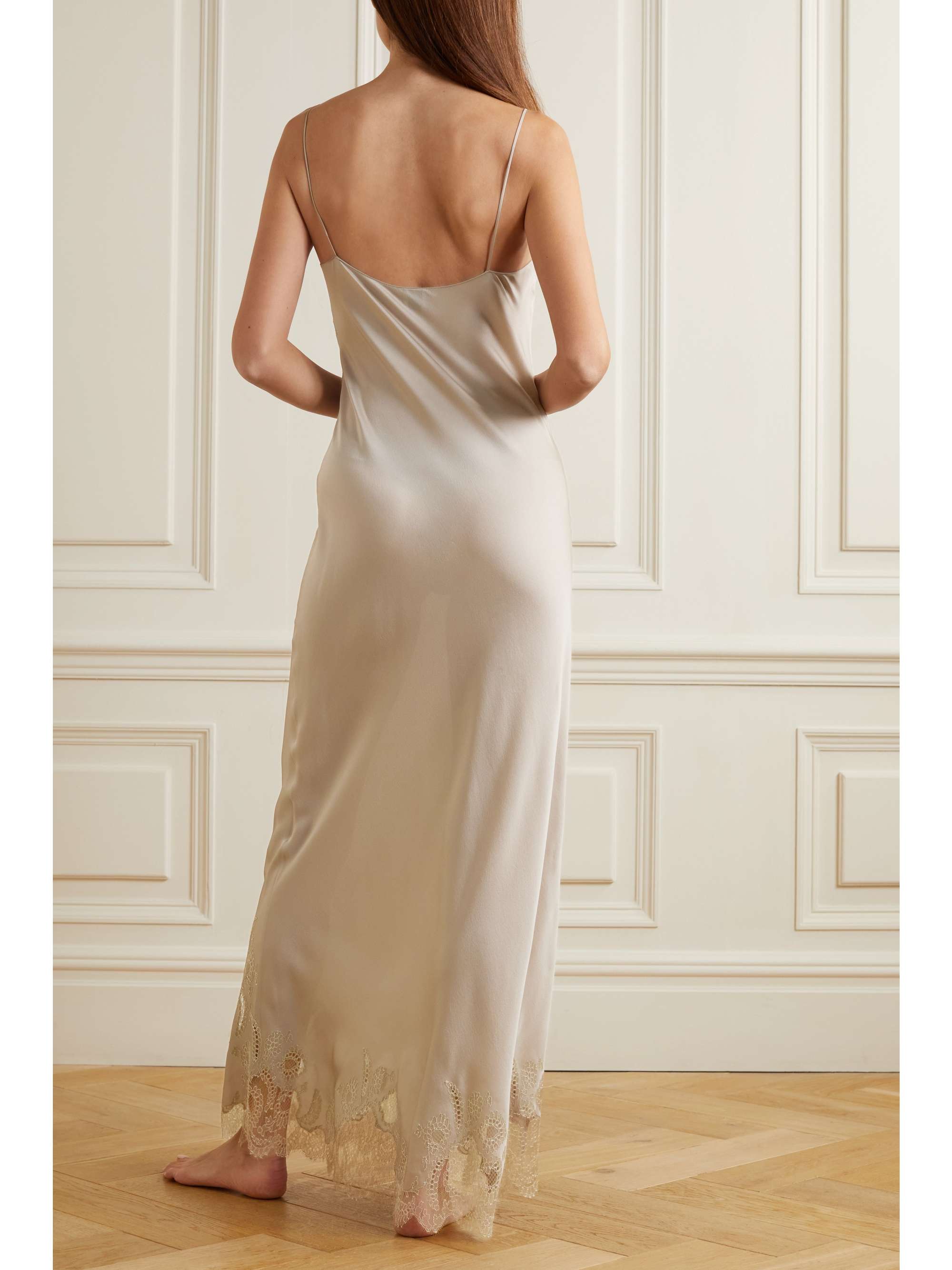 CARINE GILSON Lace-trimmed silk-satin nightdress