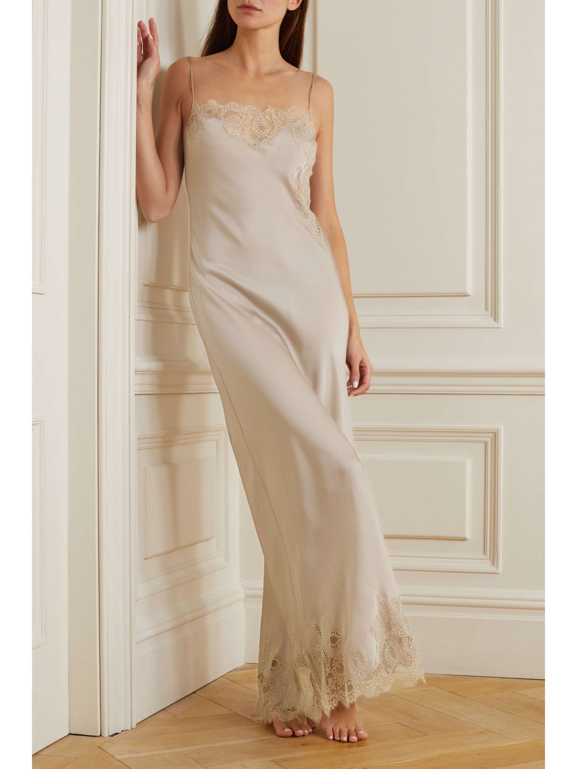 CARINE GILSON Lace-trimmed silk-satin nightdress