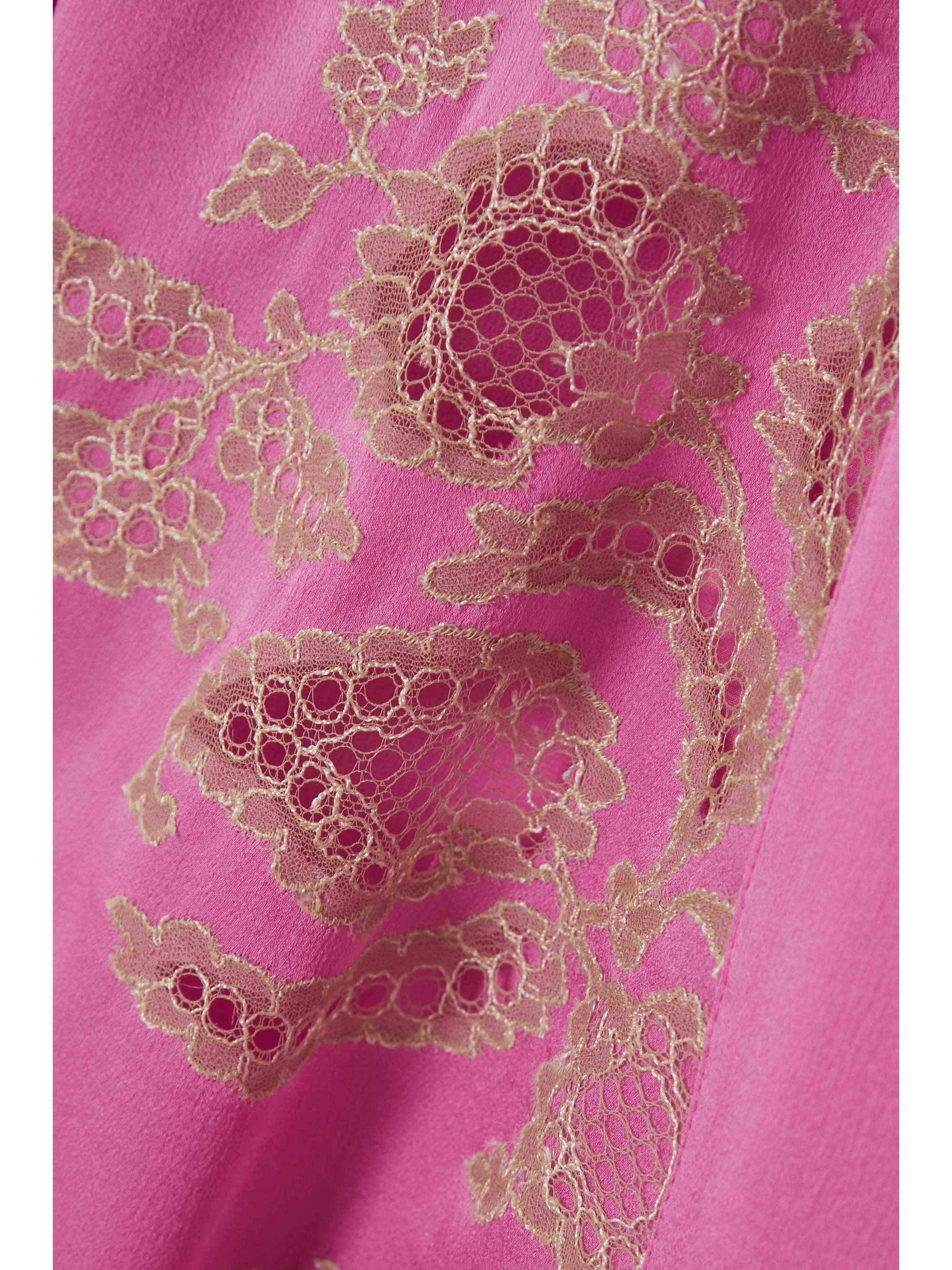 CARINE GILSON Belted lace-trimmed silk-charmeuse robe