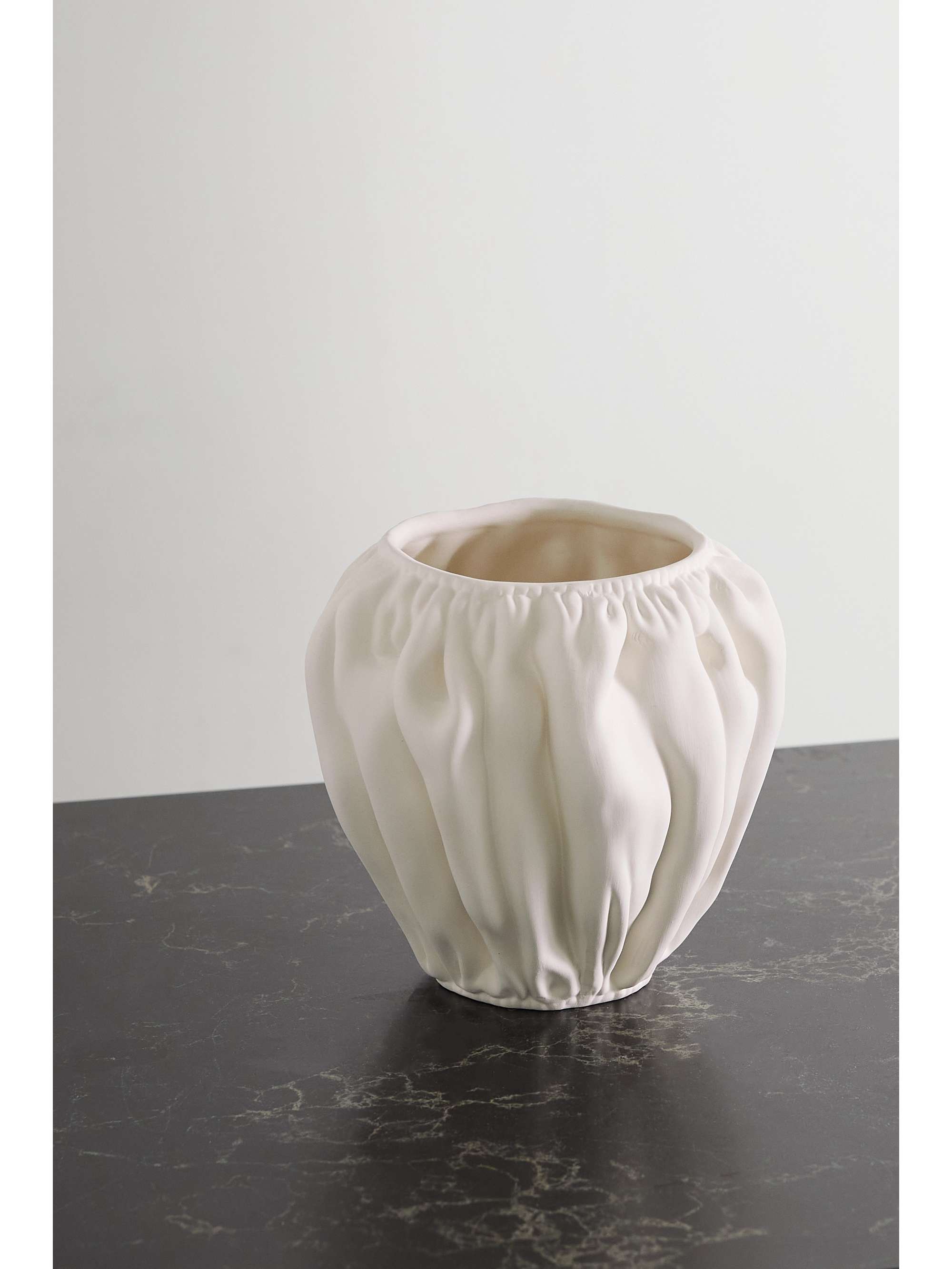 White Swanky-Panky ruched ceramic vase | ANISSA KERMICHE | NET-A-PORTER