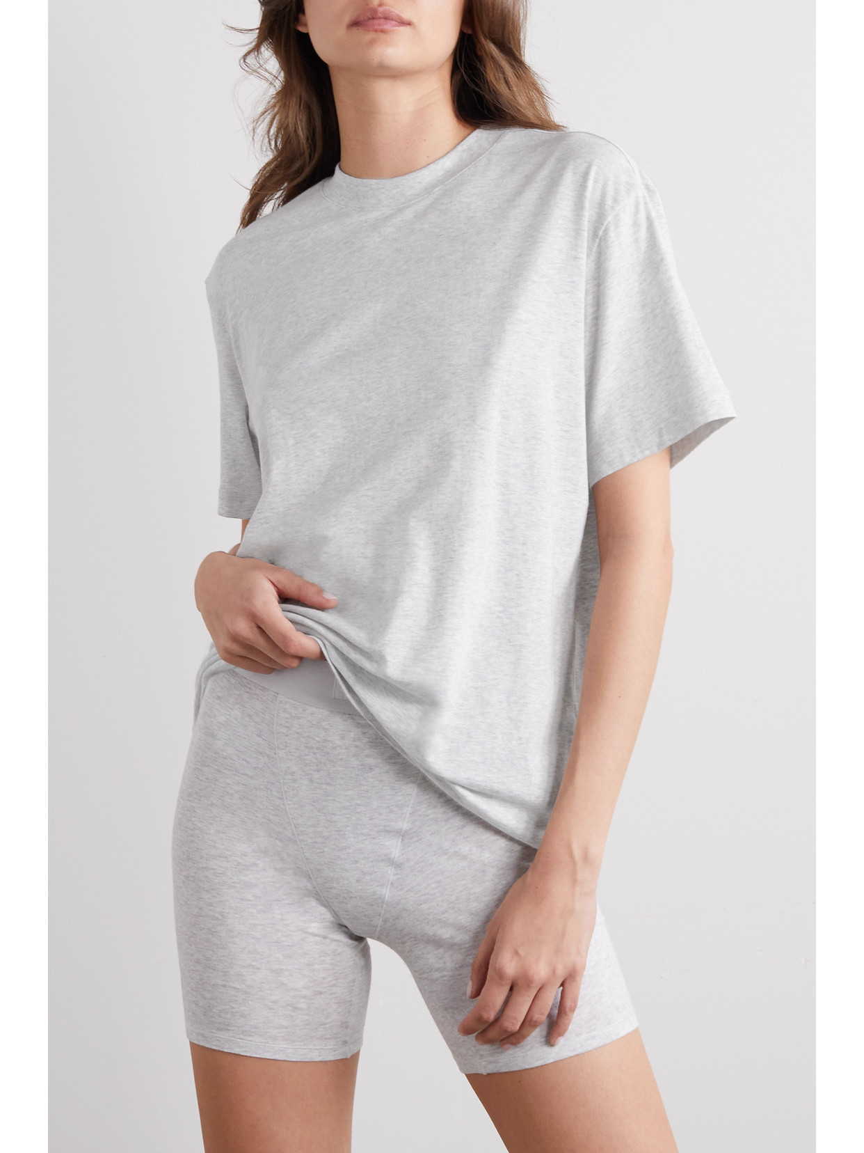 Shop Skims Boyfriend Stretch-jersey T-shirt In Gray