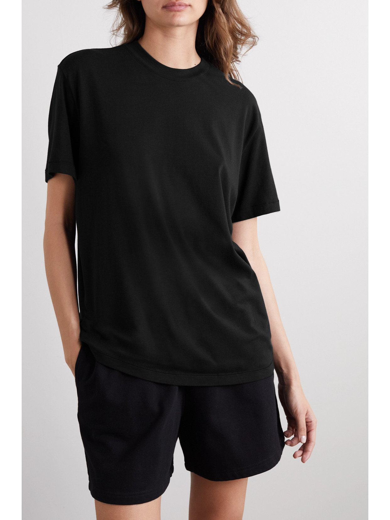 Shop Skims Boyfriend Stretch-modal And Cotton-blend Jersey T-shirt In Black