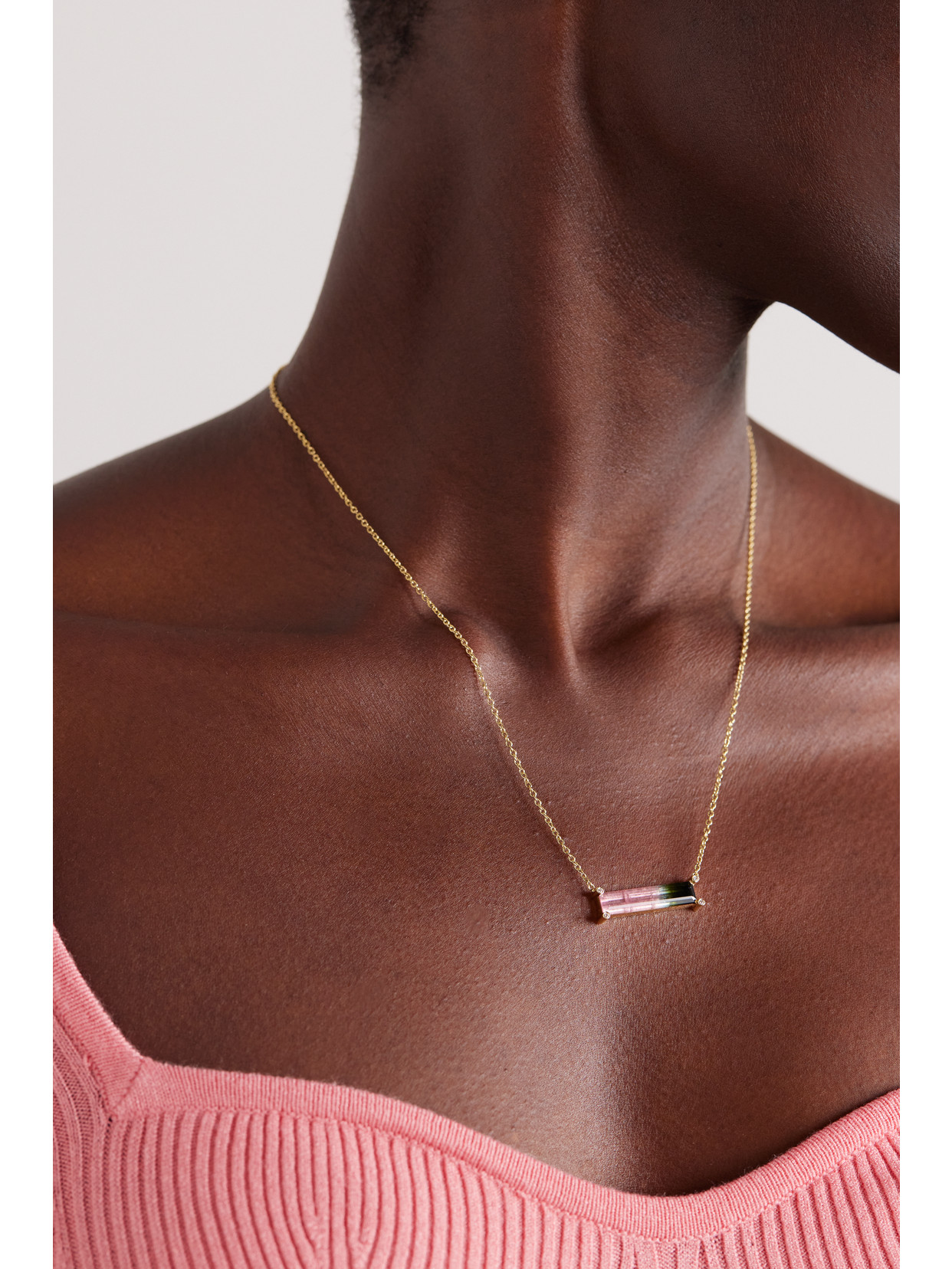 Shop Octavia Elizabeth 18-karat Gold, Tourmaline And Diamond Necklace In Pink