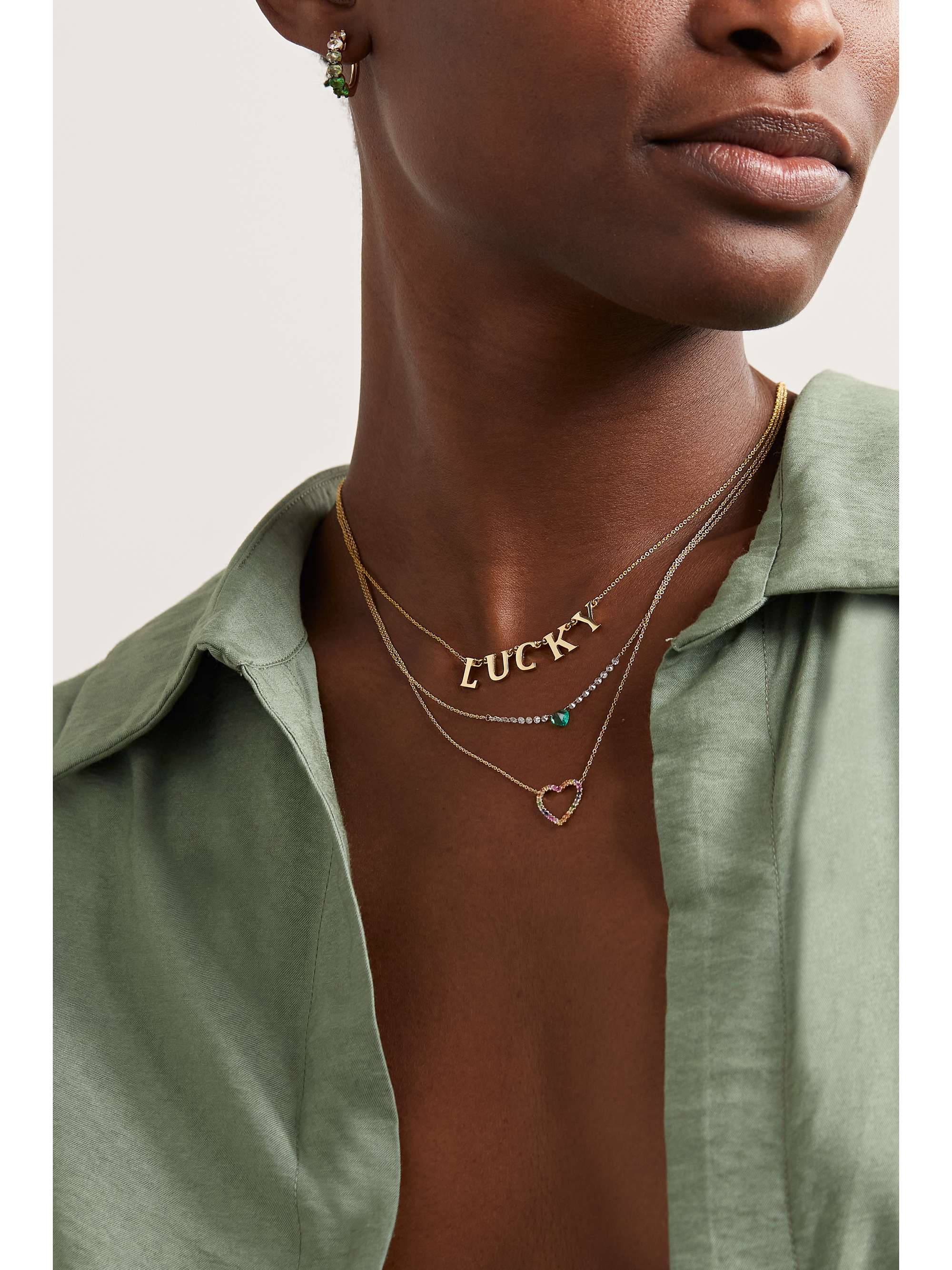 ROXANNE FIRST 14karat gold, diamond and emerald necklace NETAPORTER
