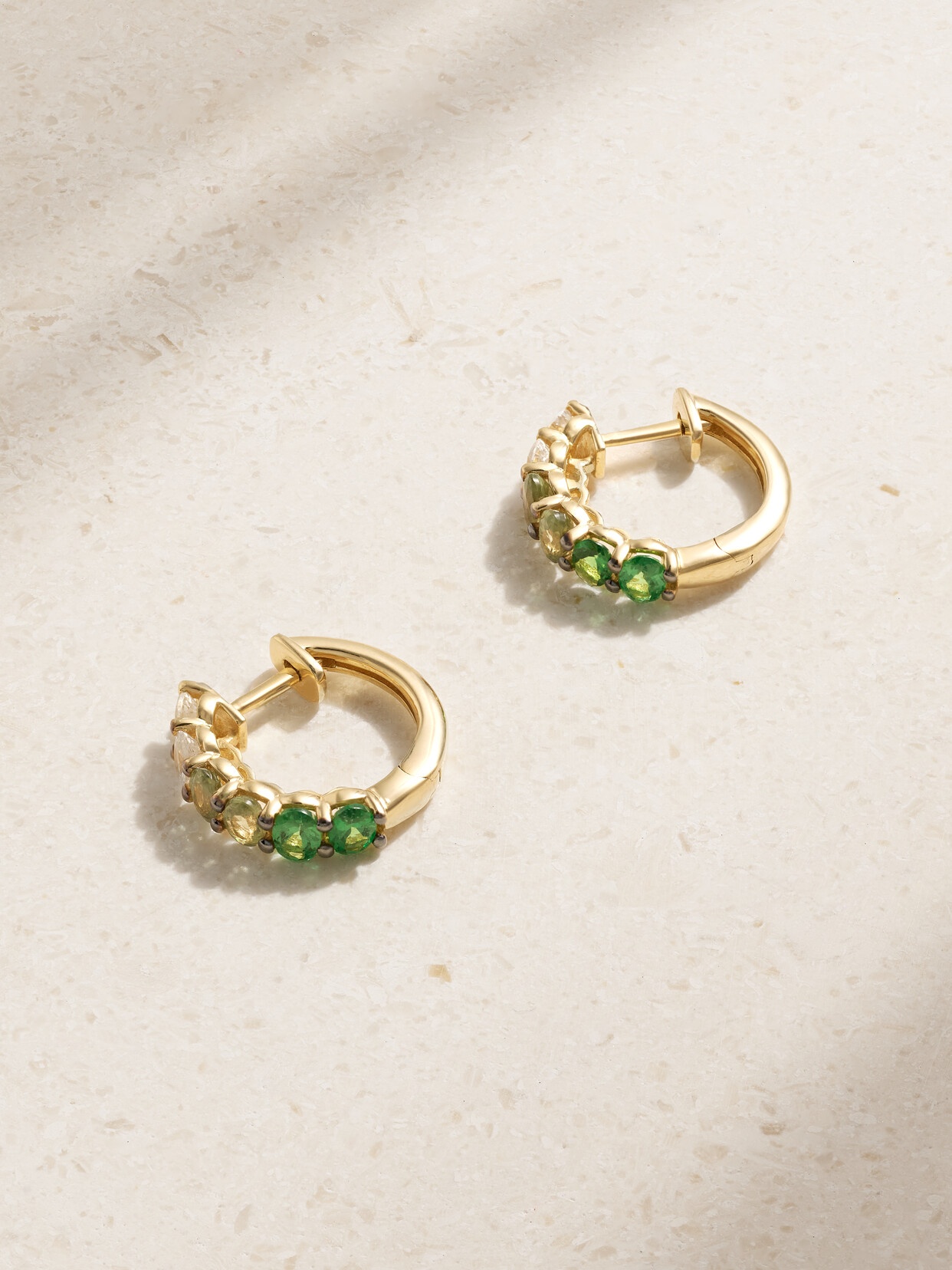 Roxanne First - 14-karat Gold Sapphire Hoop Earrings - Green