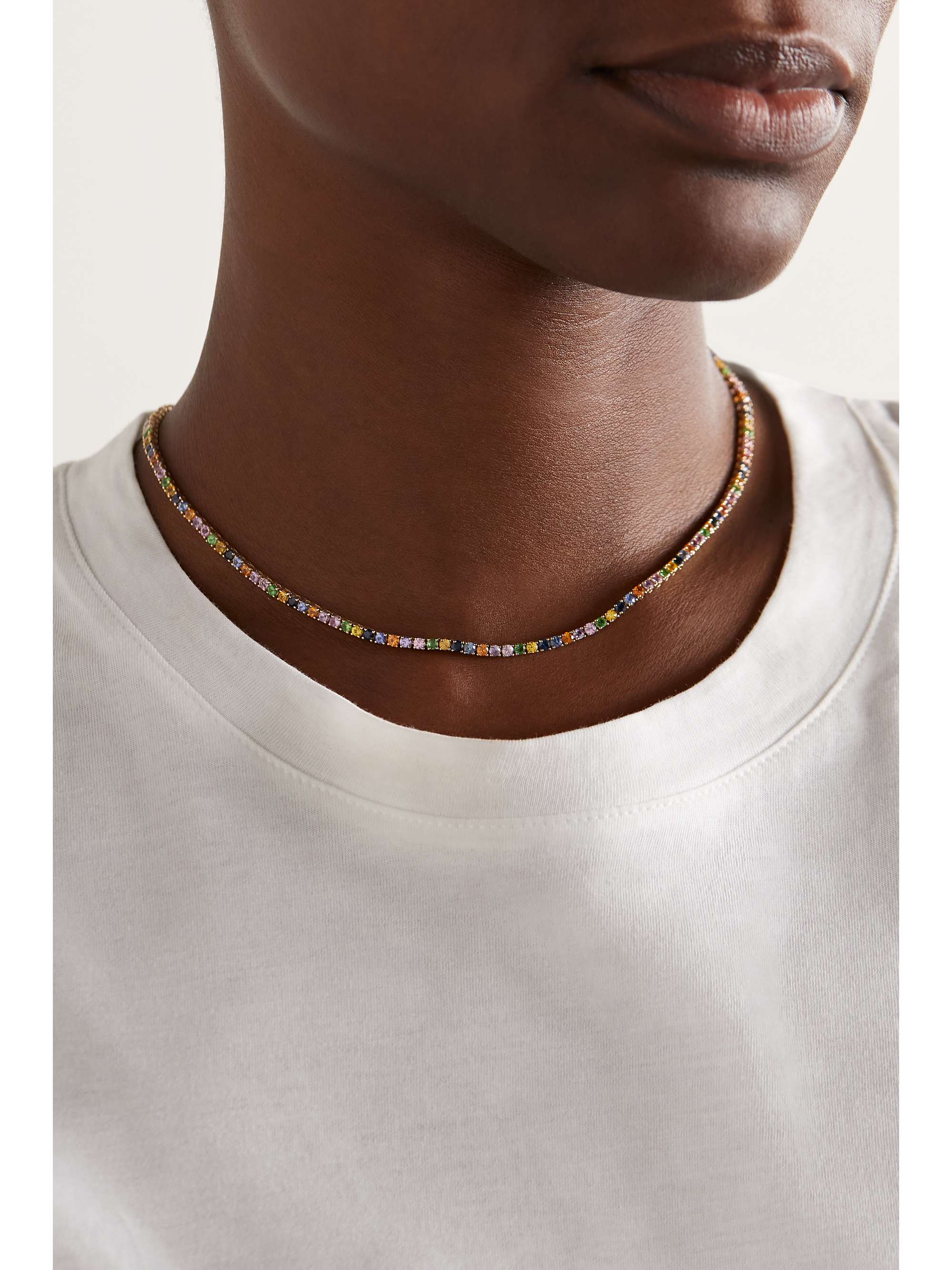 ROXANNE FIRST 14-karat gold sapphire tennis necklace