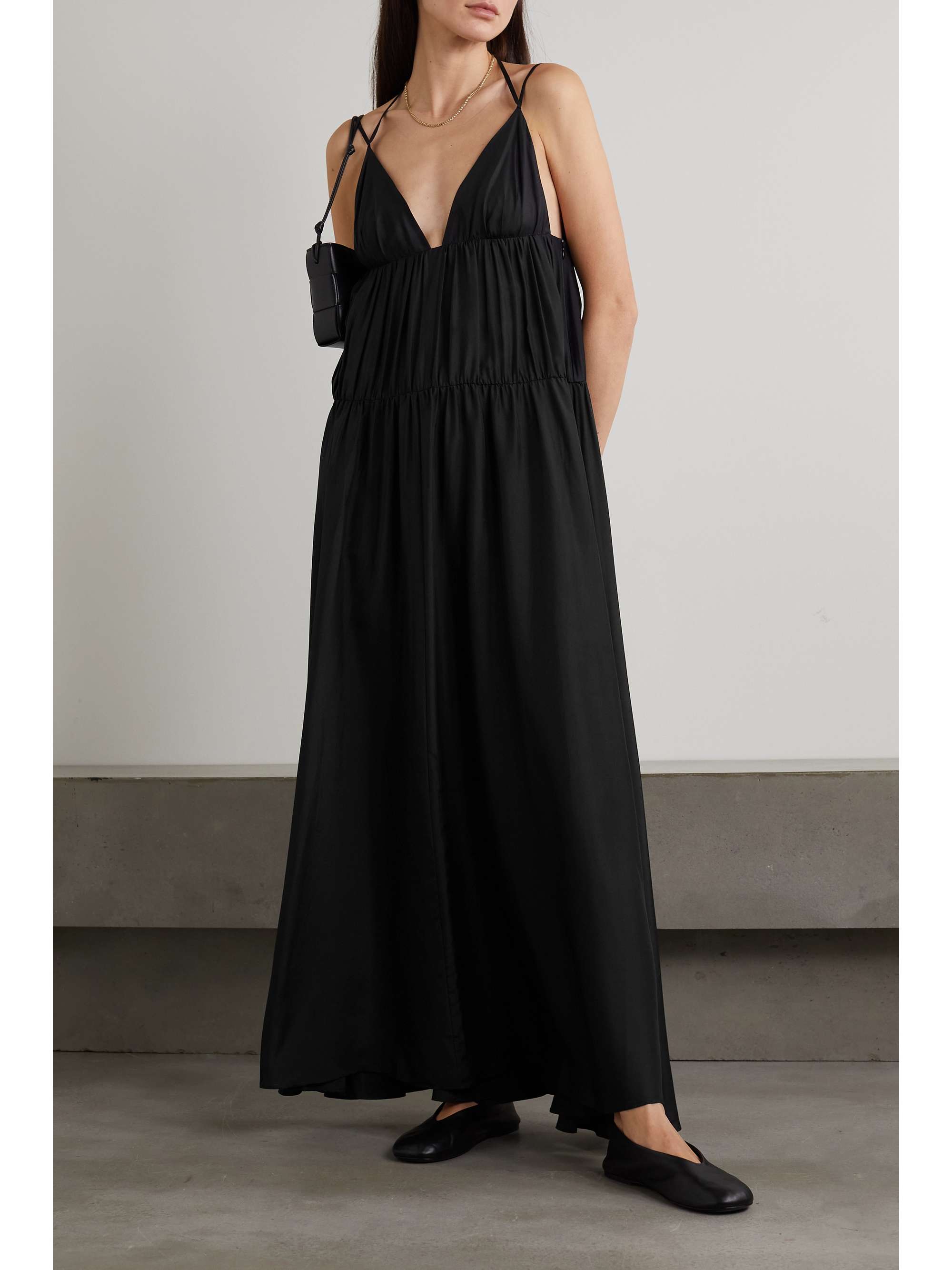 Ruched Tiered Maxi Dress - Black