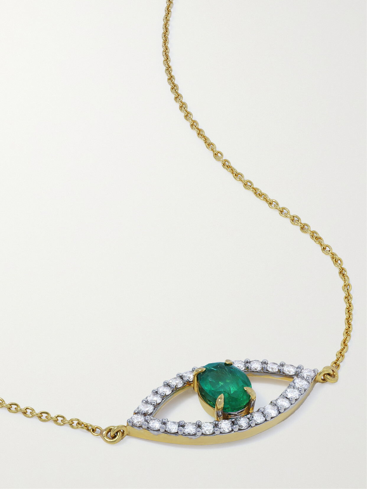 House Of Meraki Evil Eye 18-karat Gold, Emerald And Diamond Necklace In Green