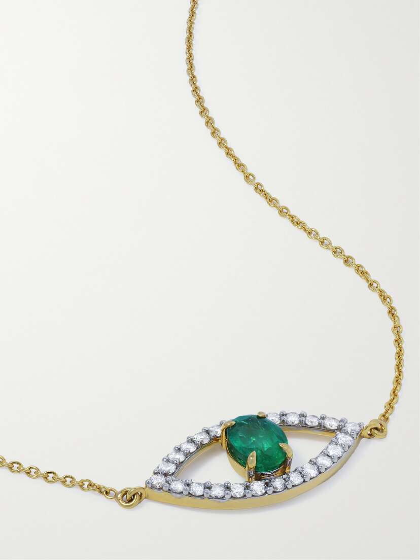 House Of Meraki Evil Eye 18-karat Gold, Emerald And Diamond Necklace