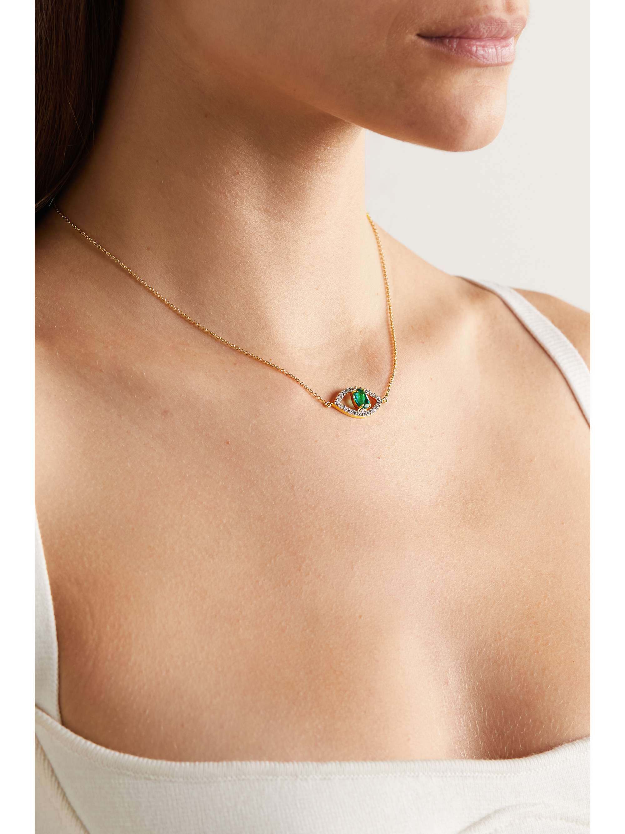 HOUSE OF MERAKI Evil Eye 18K 黄金、祖母绿、钻石项链
