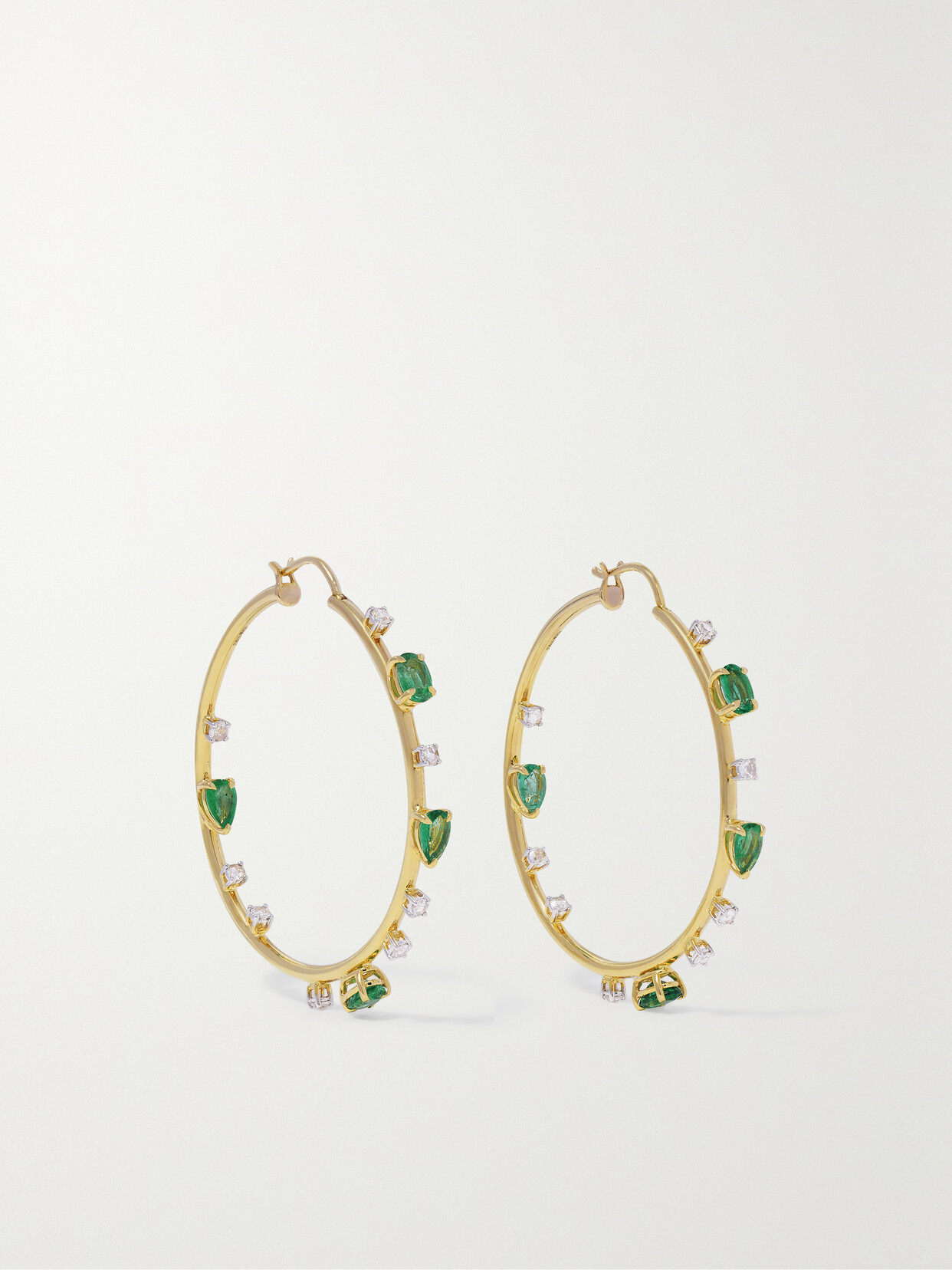 House Of Meraki Electric Midi 18-karat Gold, Emerald And Diamond Hoop Earrings In Green