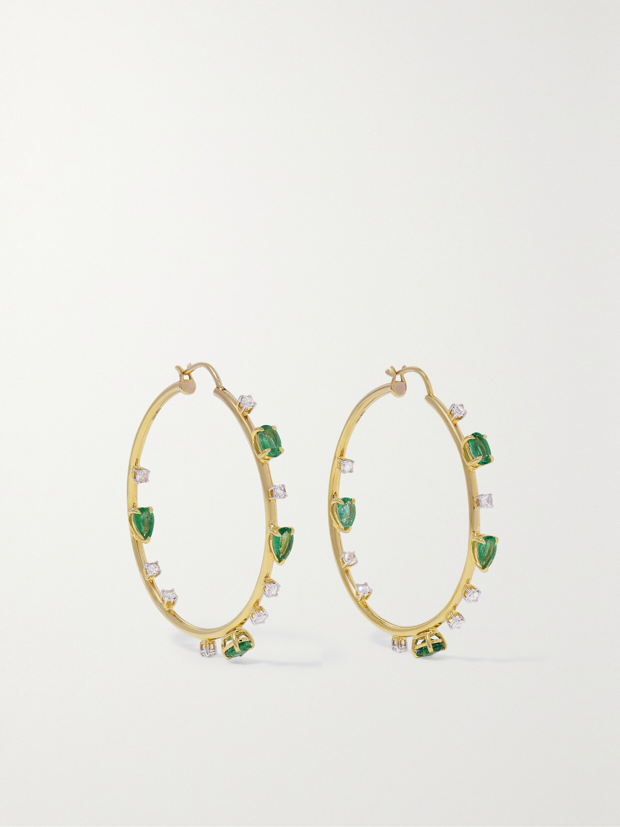 House Of Meraki - Electric Midi 18-karat Gold, Emerald And Diamond Hoop Earrings - Green