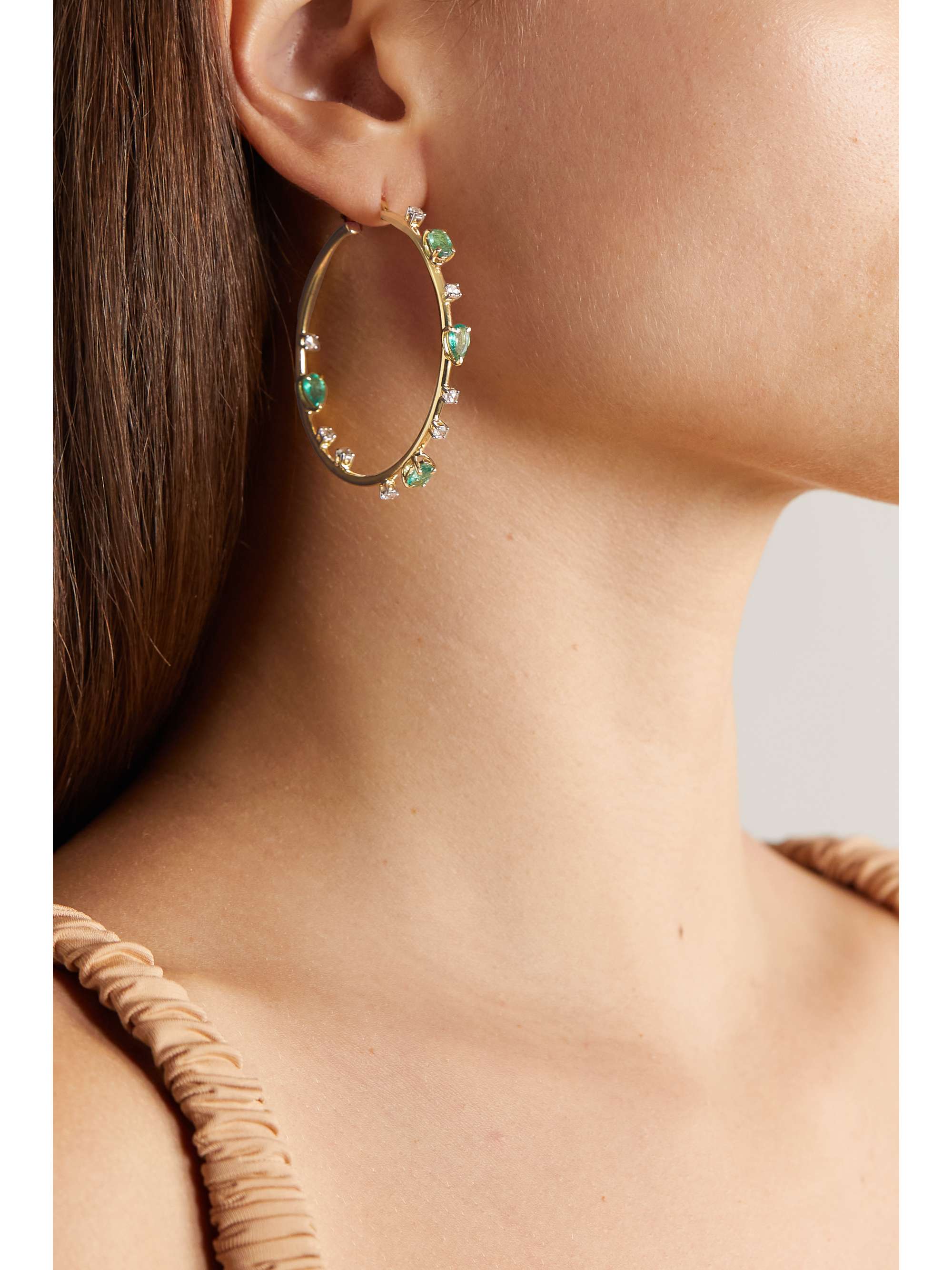 HOUSE OF MERAKI Electric midi 18-karat gold, emerald and diamond hoop earrings