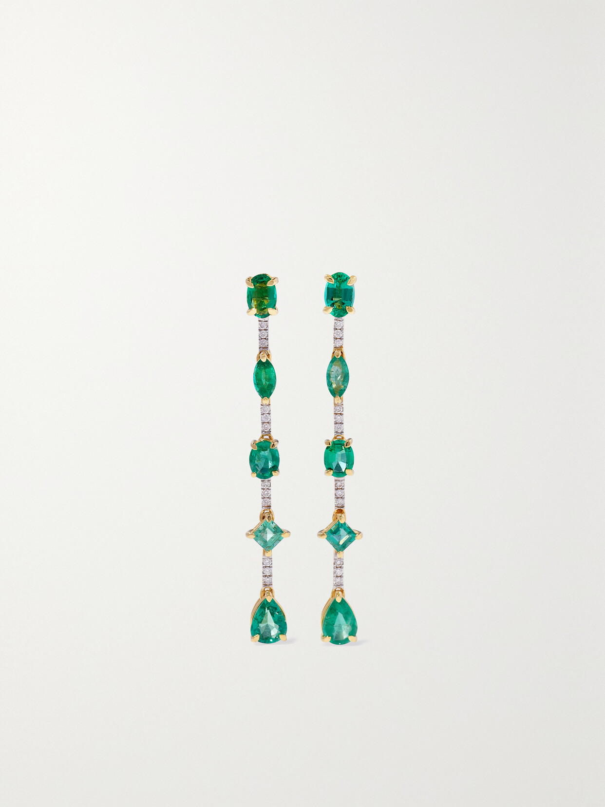 House Of Meraki Queen Mini Gold, Emerald And Diamond Earrings In Green