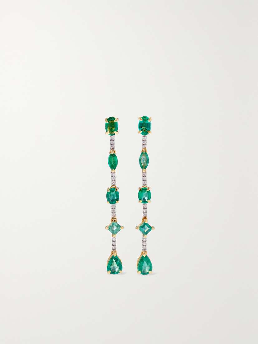 House Of Meraki Queen Mini Gold, Emerald And Diamond Earrings