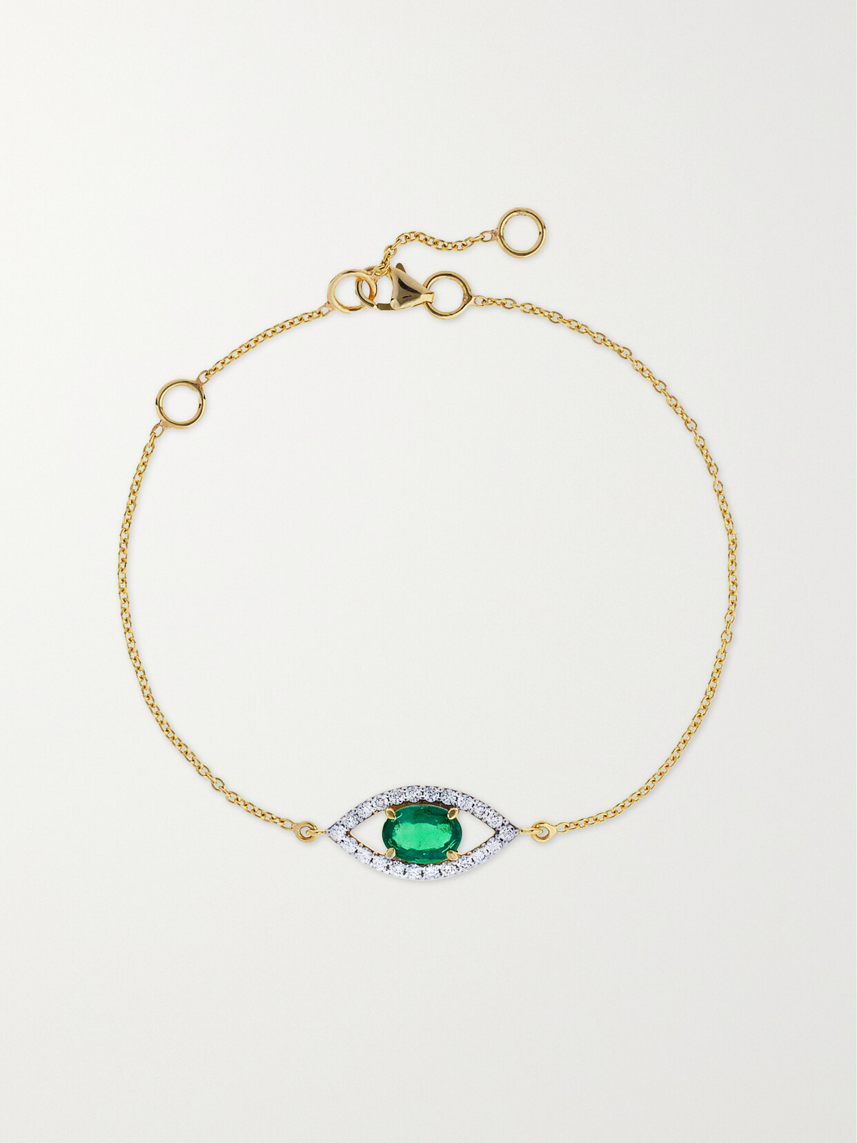 House Of Meraki Evil Eye 18-karat Gold, Emerald And Diamond Bracelet In Green