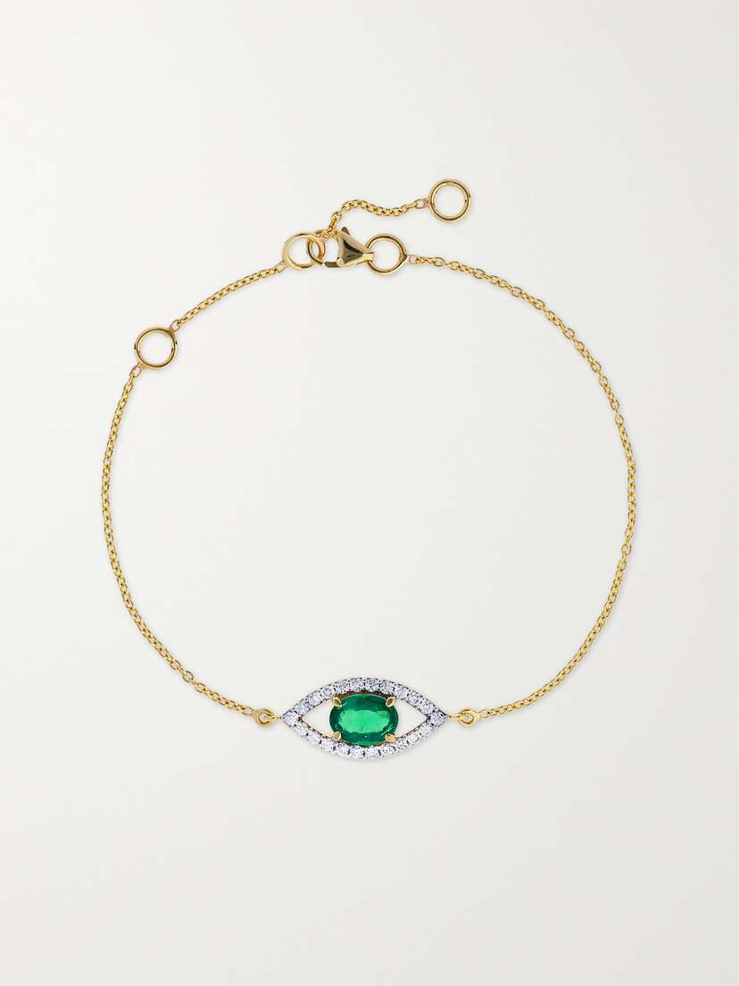 House Of Meraki Evil Eye 18-karat Gold, Emerald And Diamond Bracelet