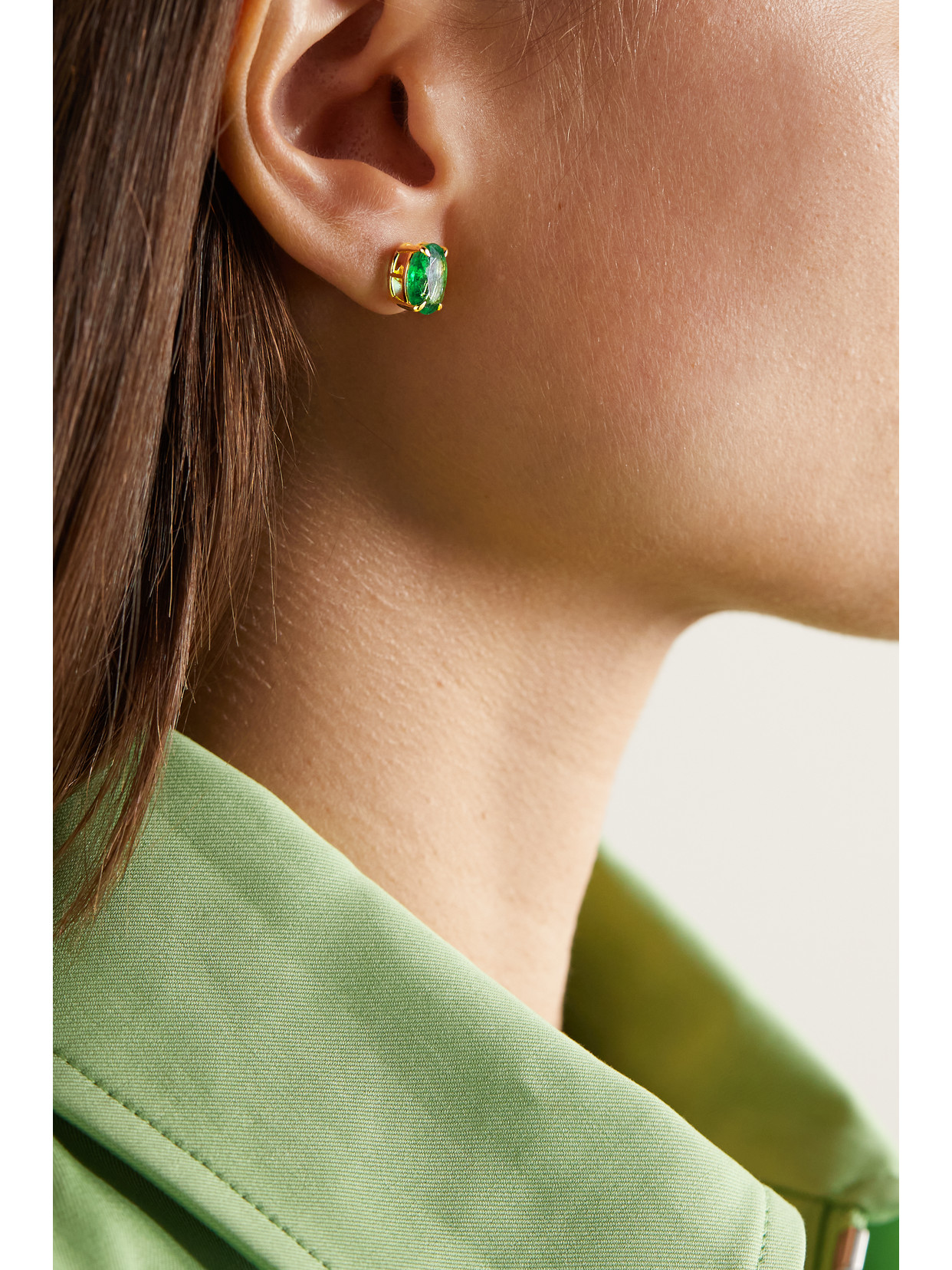 Shop House Of Meraki Allora 18-karat Gold Emerald Earrings In Green