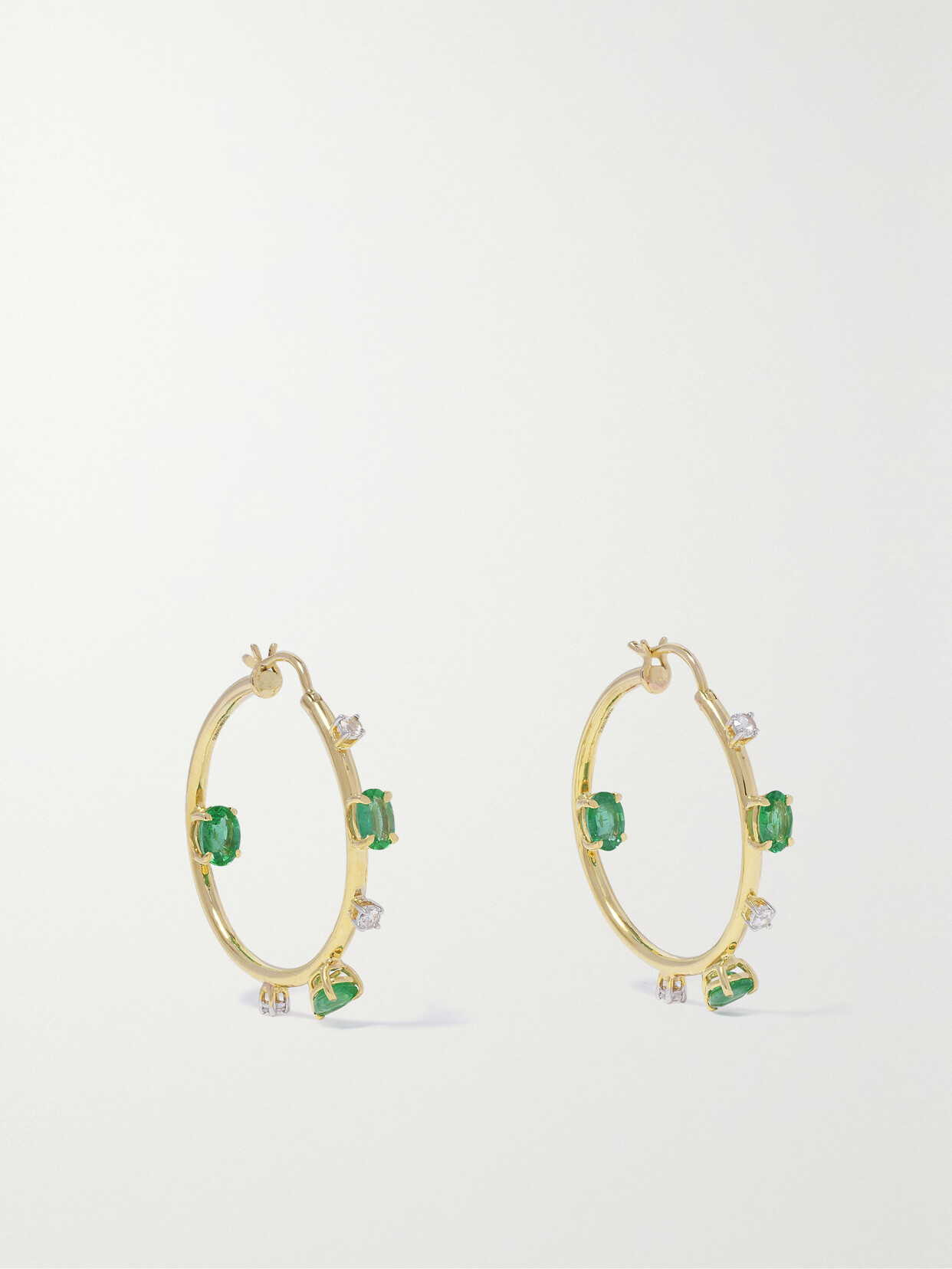 House Of Meraki - Electric Mini 18-karat Gold Emerald And Diamond Hoop Earrings - Green