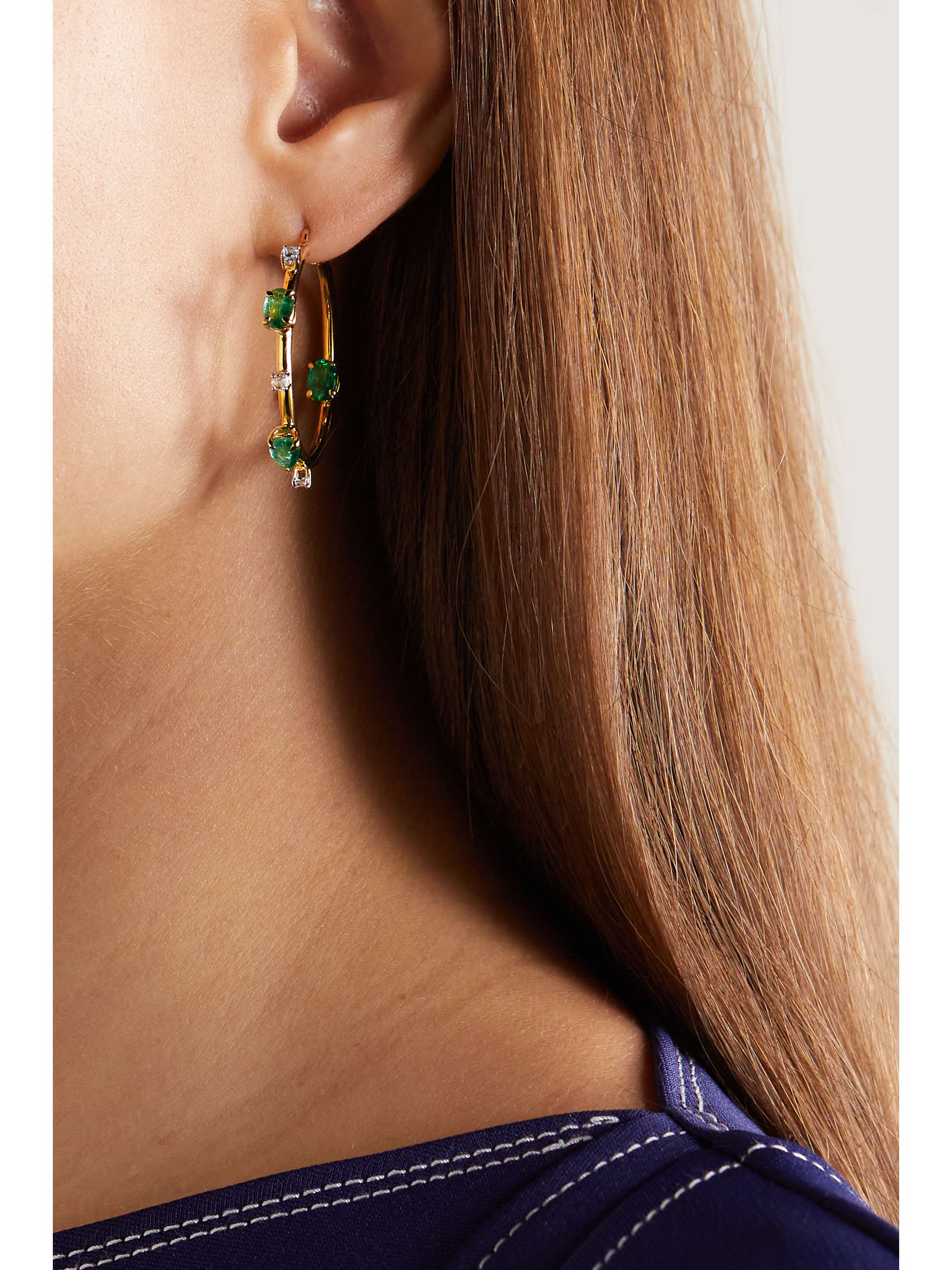 HOUSE OF MERAKI Electric mini 18-karat gold emerald and diamond hoop earrings