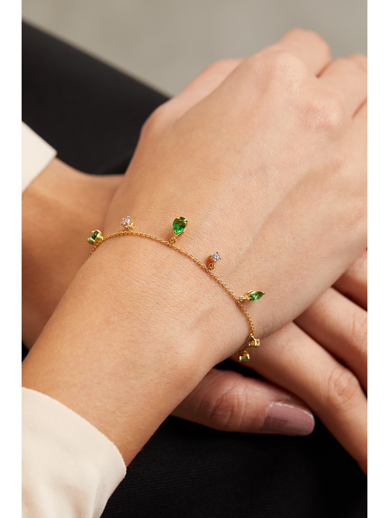 Shop House Of Meraki Vania 18-karat Gold, Emerald And Diamond Bracelet In Green