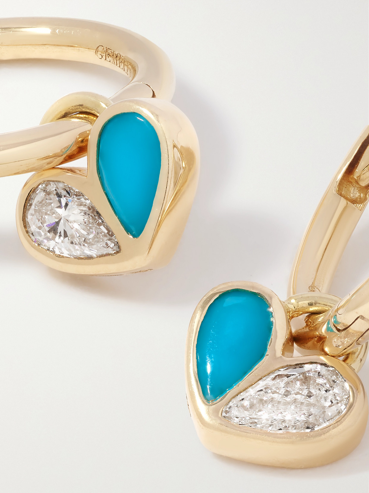 Shop Gemella Sweetheart Huggies 18-karat Gold, Turquoise And Diamond Hoop Earrings