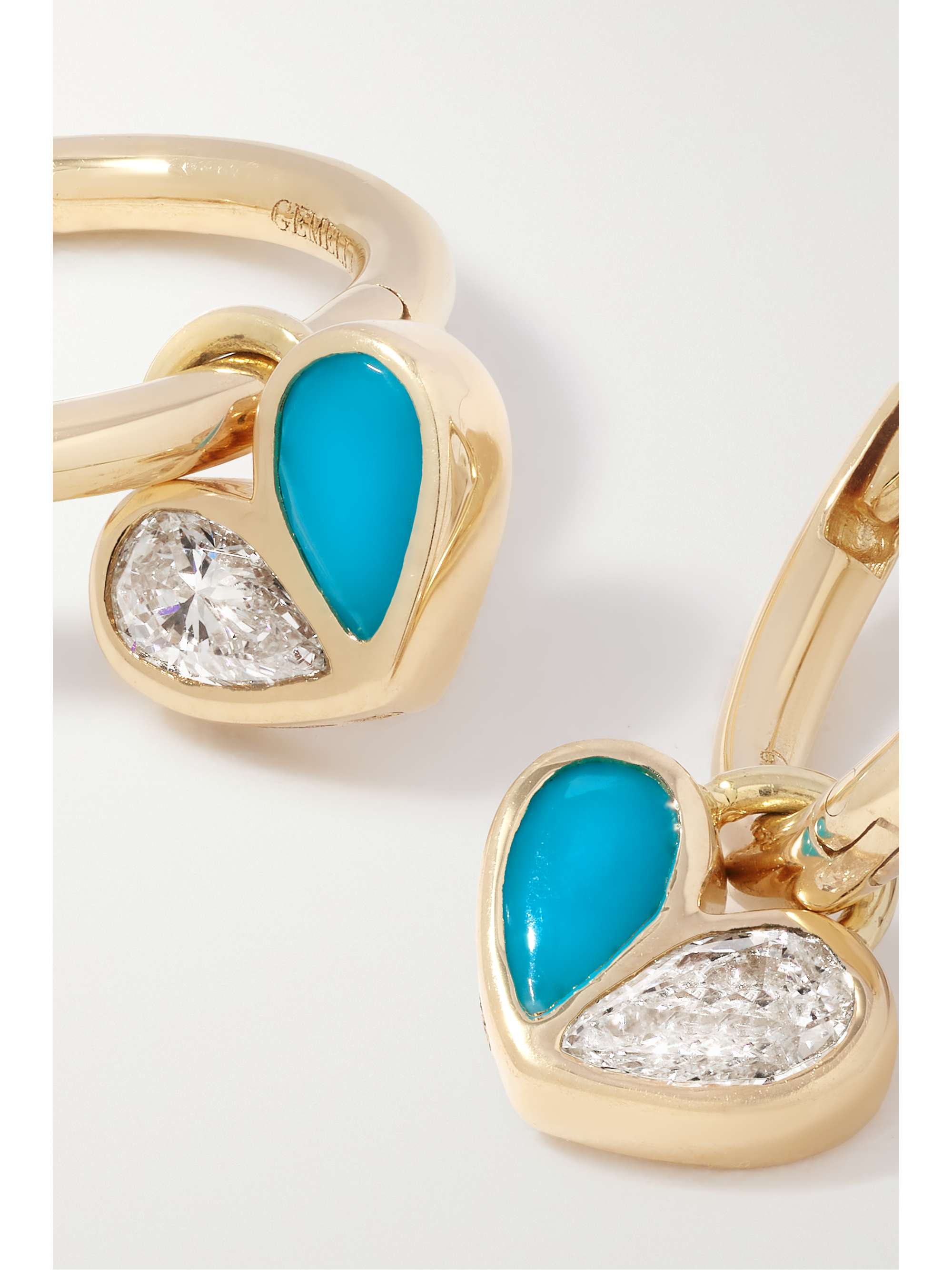 GEMELLA Sweetheart Huggies 18-karat gold, turquoise and diamond hoop earrings