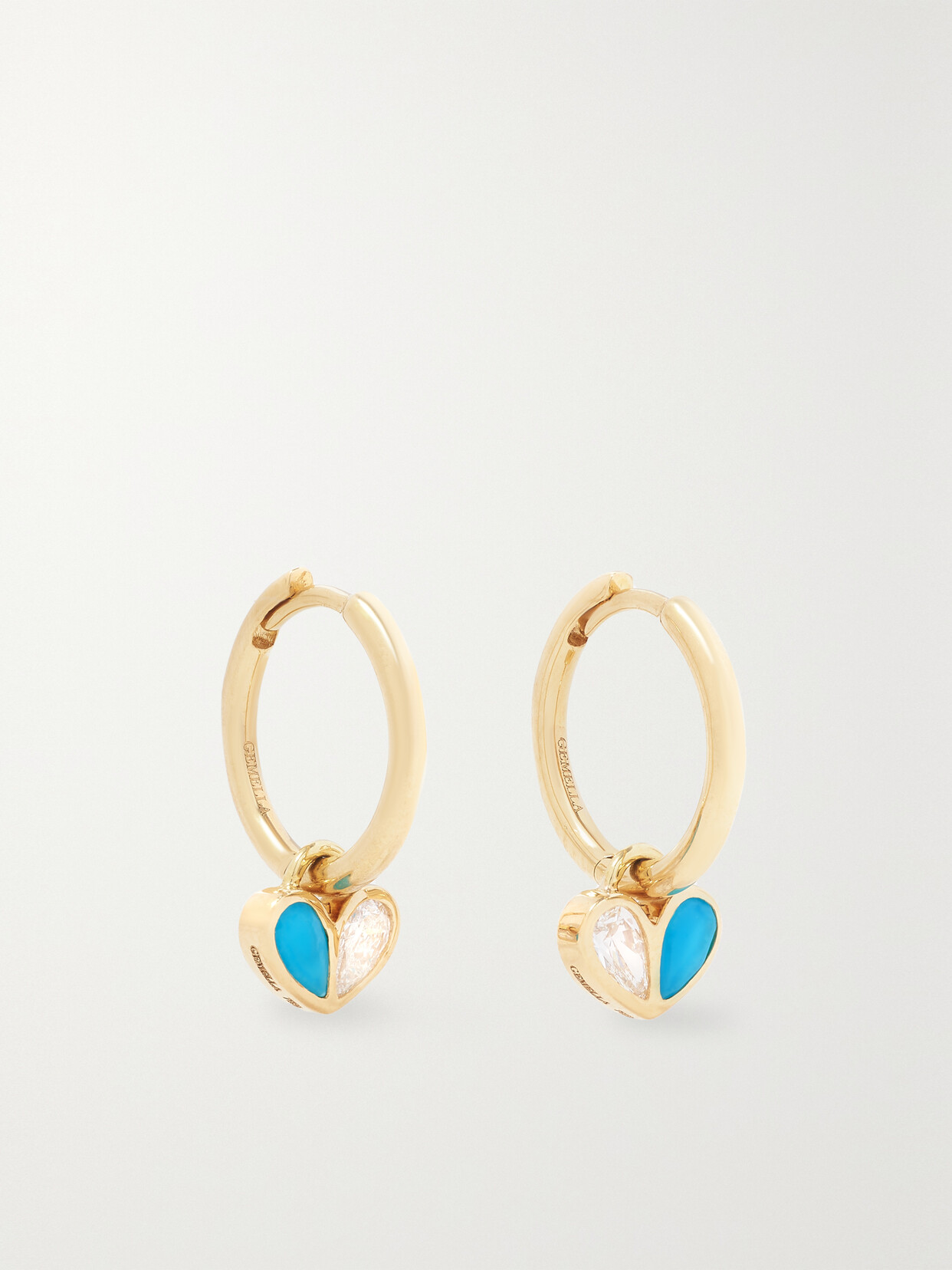 Gemella - Sweetheart Huggies 18-karat Gold, Turquoise And Diamond Hoop Earrings - one size