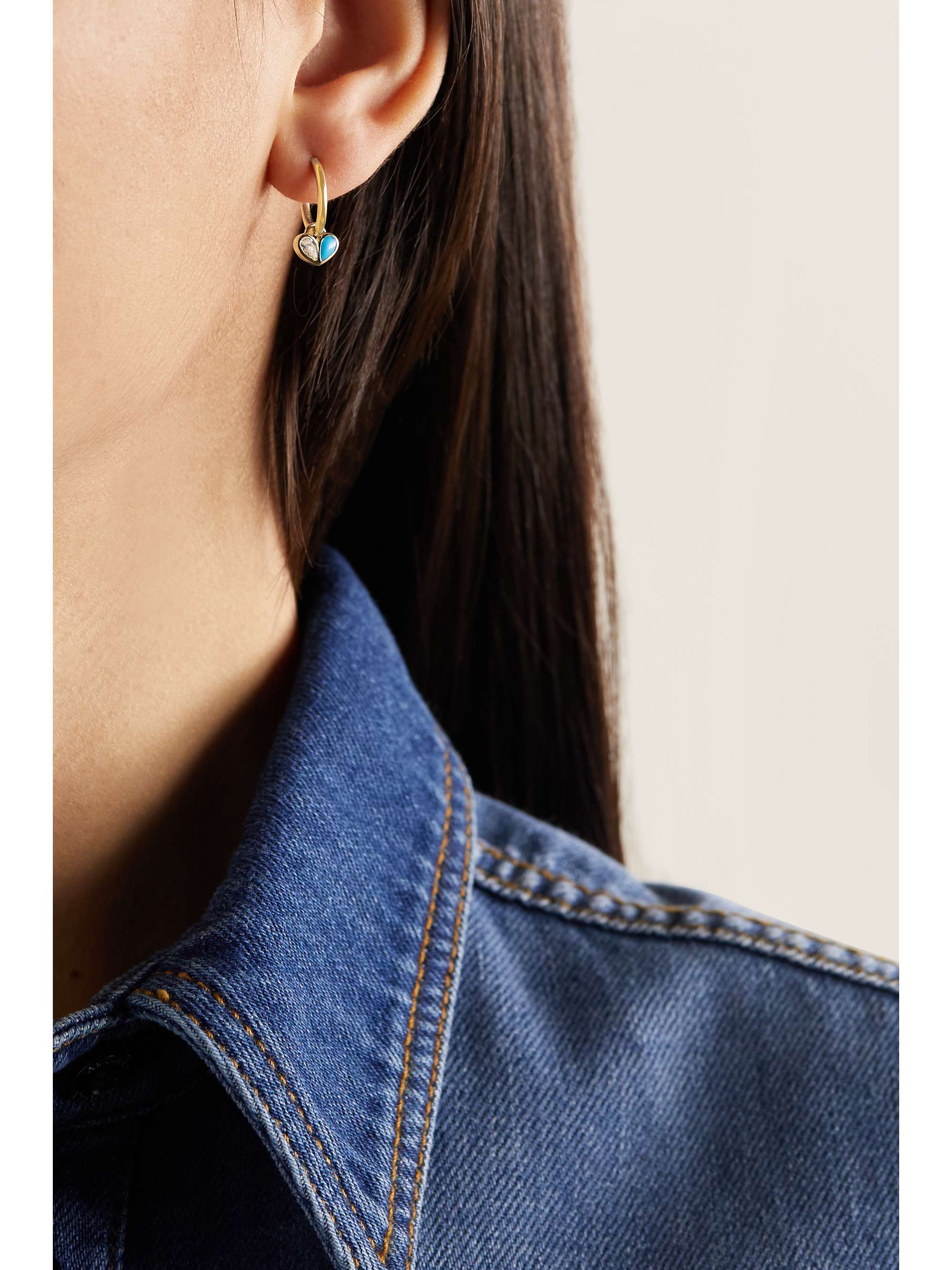 GEMELLA Sweetheart Huggies 18-karat gold, turquoise and diamond hoop earrings