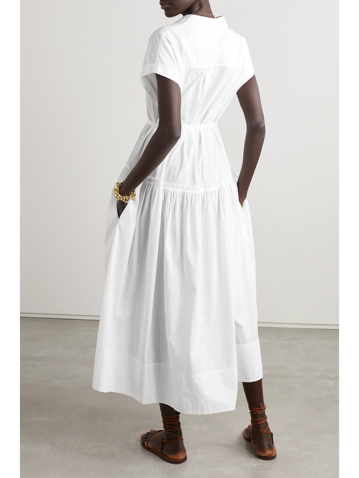 Apiece Apart Dunes Belted Gathered Cotton-voile Midi Dress In Off-white