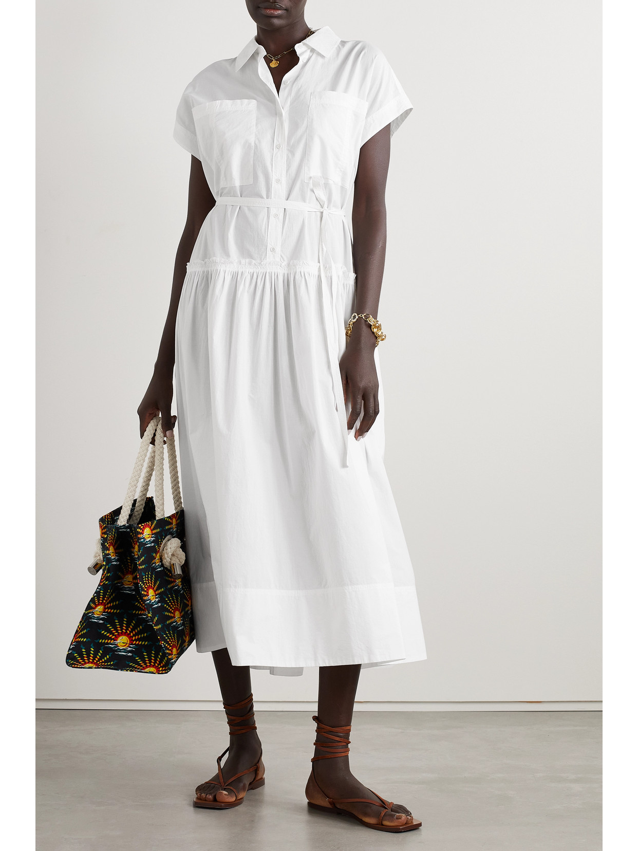 Apiece Apart Dunes Belted Gathered Cotton-voile Midi Dress In Off-white