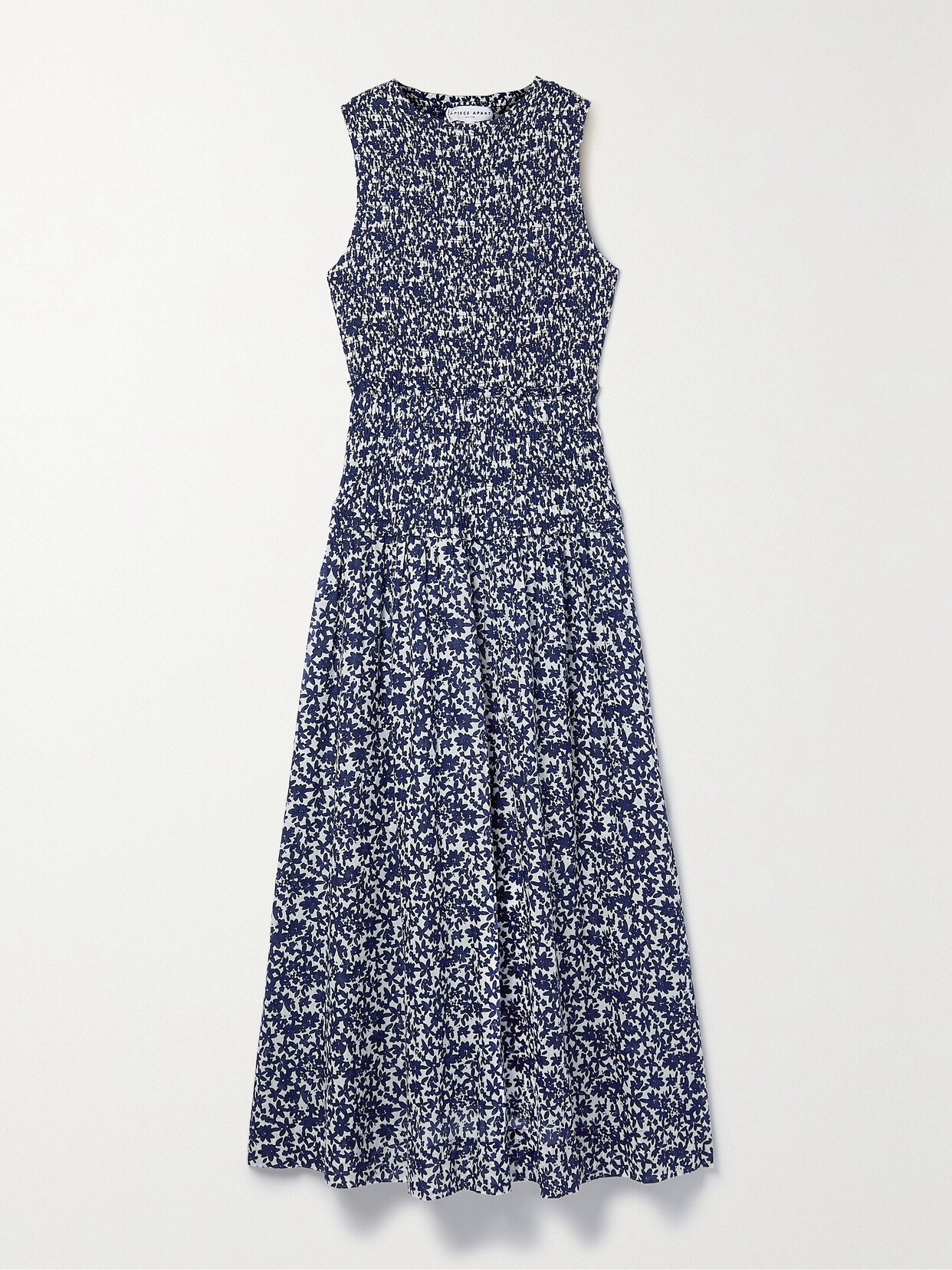 Apiece Apart Siempre Gathered Floral-print Cotton-voile Midi Dress In Blue