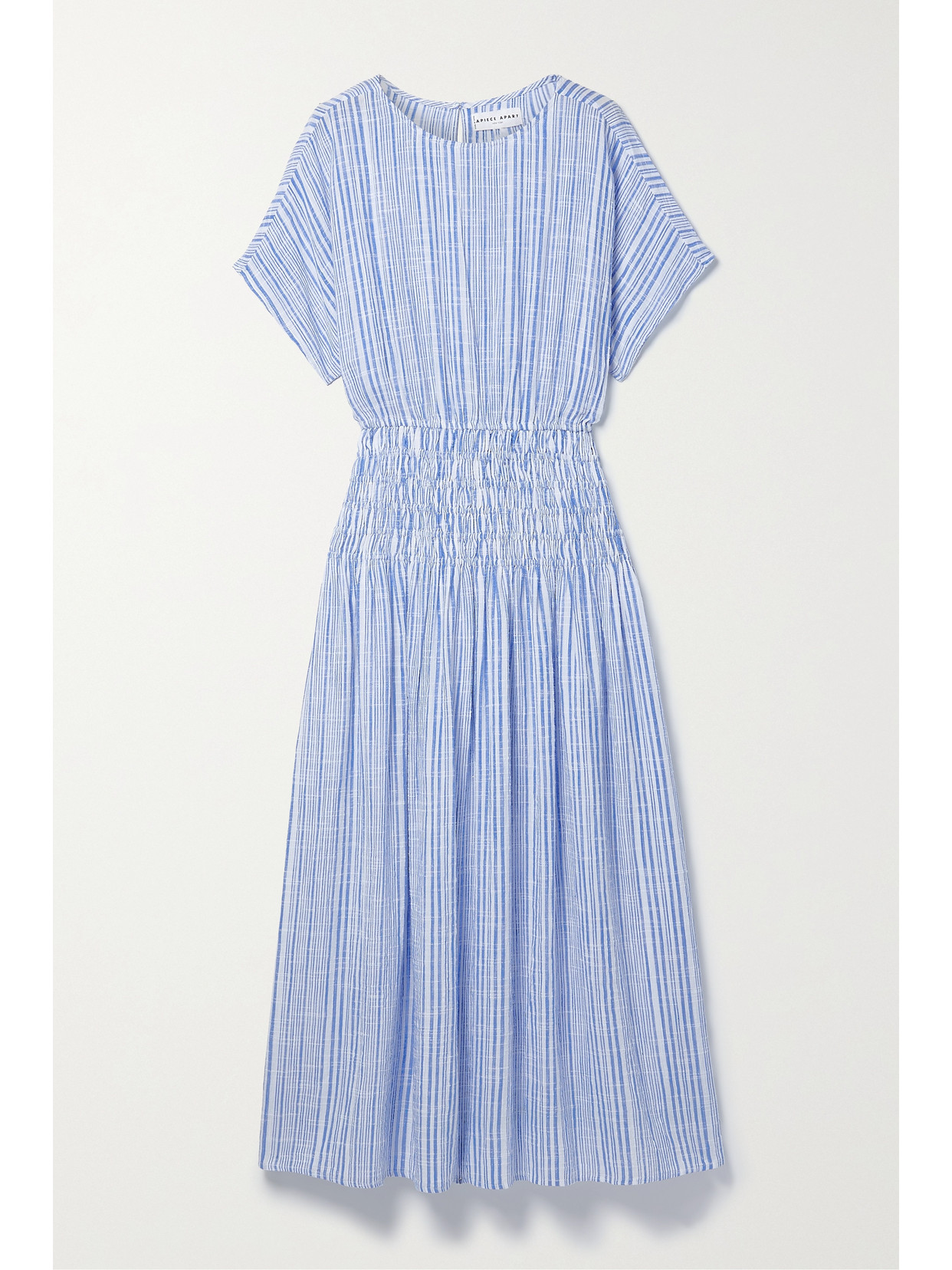 APIECE APART - Mana Gathered Striped Cotton-blend Voile Midi Dress - Blue