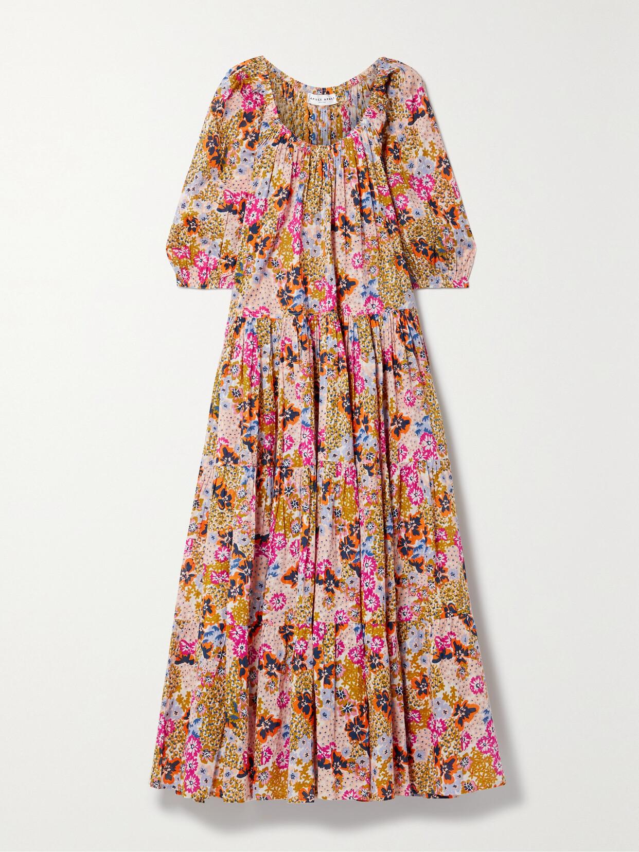 Apiece Apart Tilton Tiered Floral-print Cotton-voile Maxi Dress In Cream