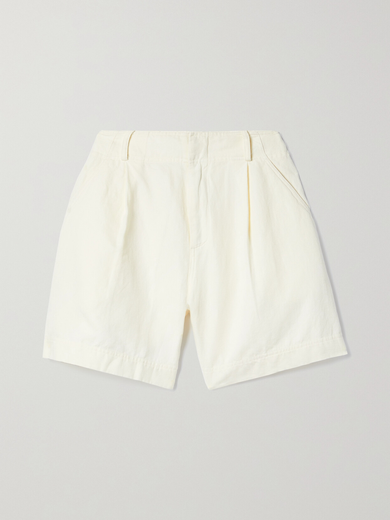 Apiece Apart Francoise Pleated High-rise Linen-cotton Shorts In Cream