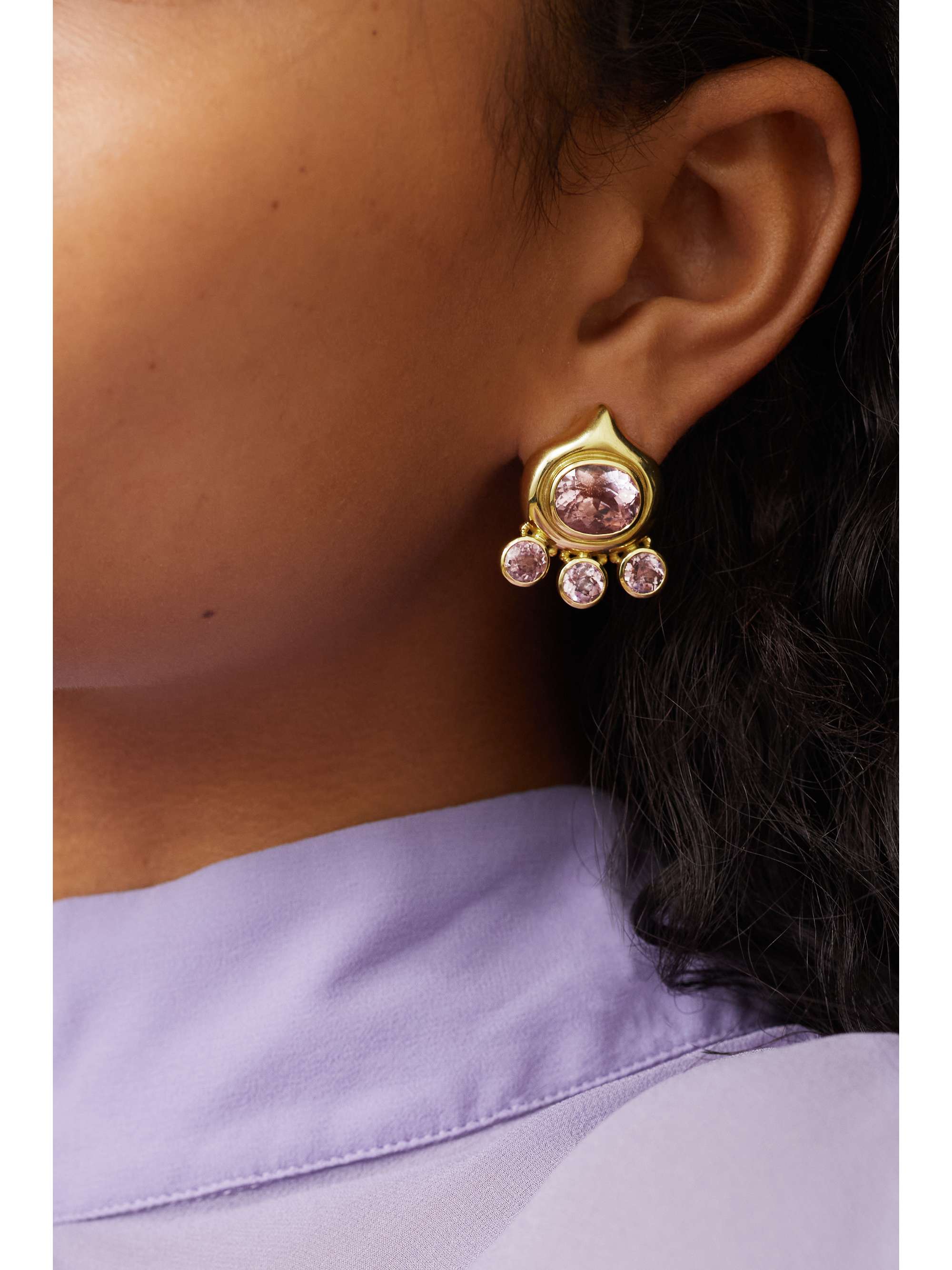 ELIZABETH GAGE African Queen 18karat gold kunzite clip earrings NET