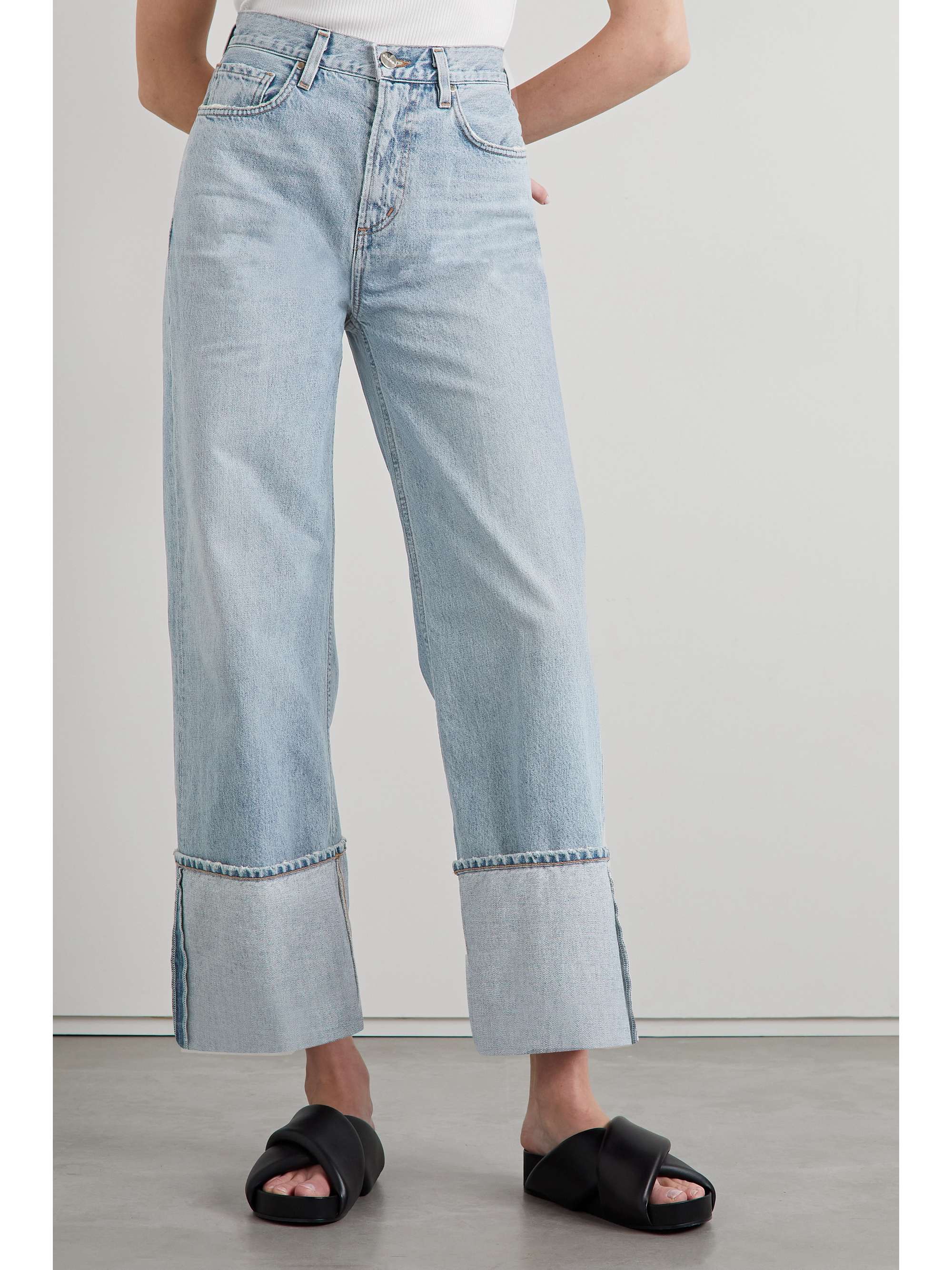 GOLDSIGN The Astley distressed high-rise wide-leg jeans