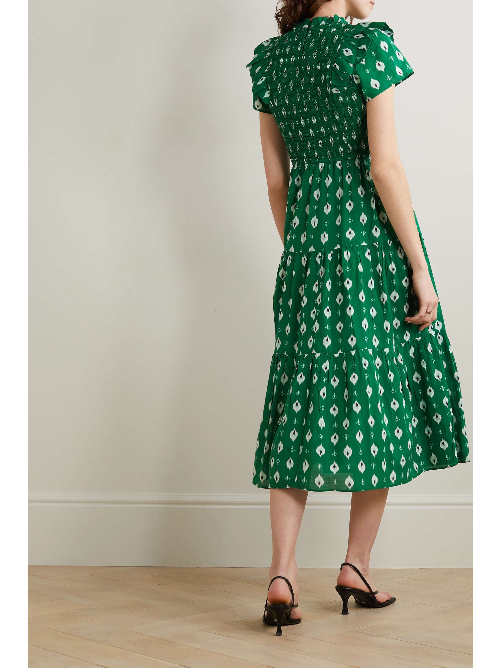 CEFINN Sabrina shirred tiered printed cotton-blend voile midi dress