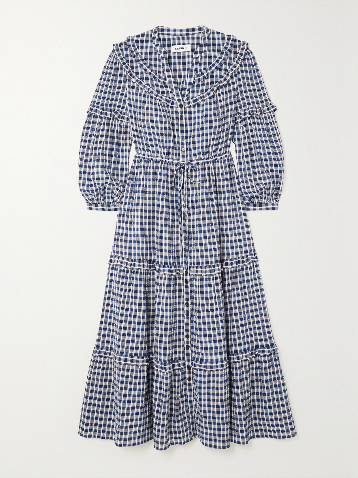 Cefinn - Suki Ruffled Checked Organic Cotton-blend Seersucker Midi Dress - Blue