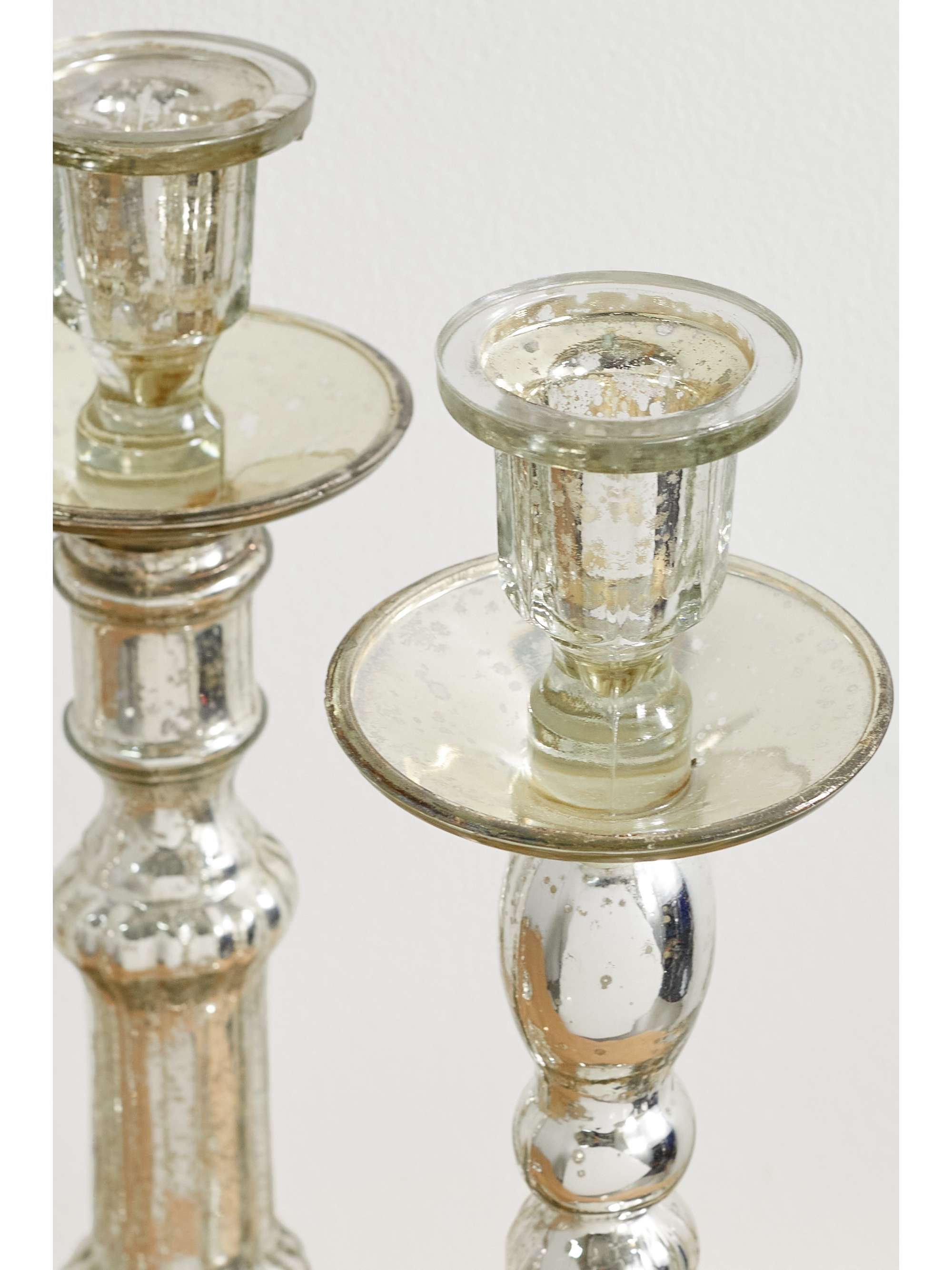 MRS. ALICE Tall set of three mercury glass candlestick holders NETA