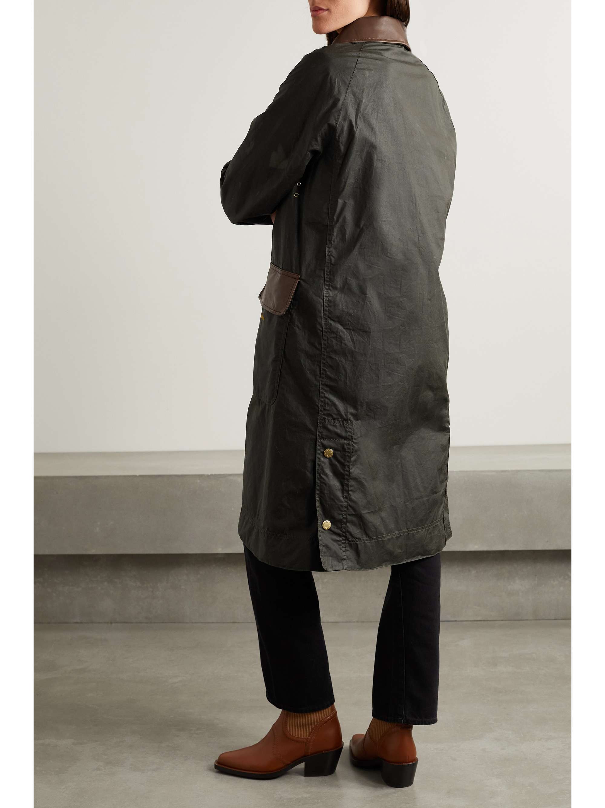 BARBOUR Bearden leather-trimmed waxed-cotton coat