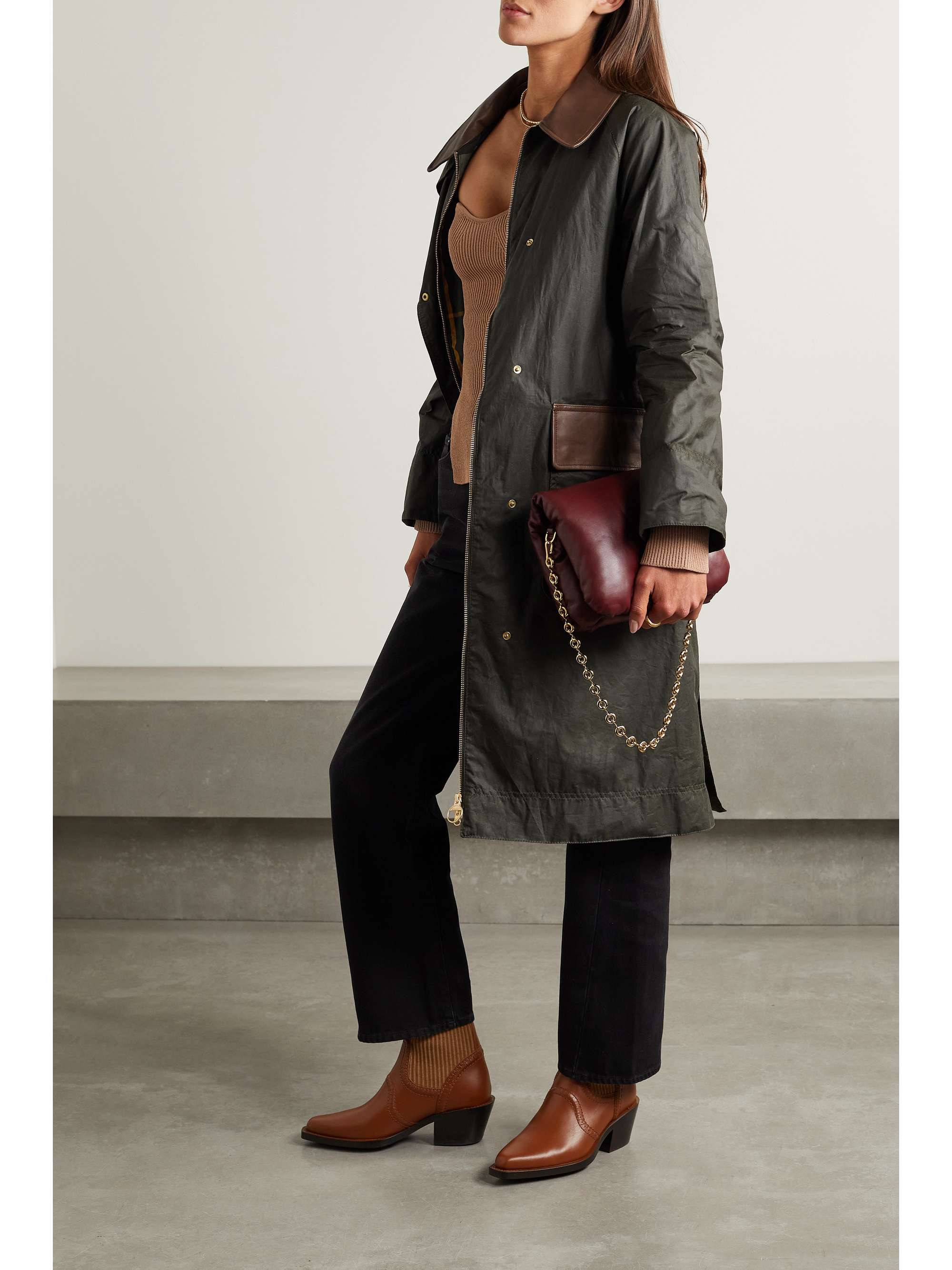 BARBOUR Bearden leather-trimmed waxed-cotton coat
