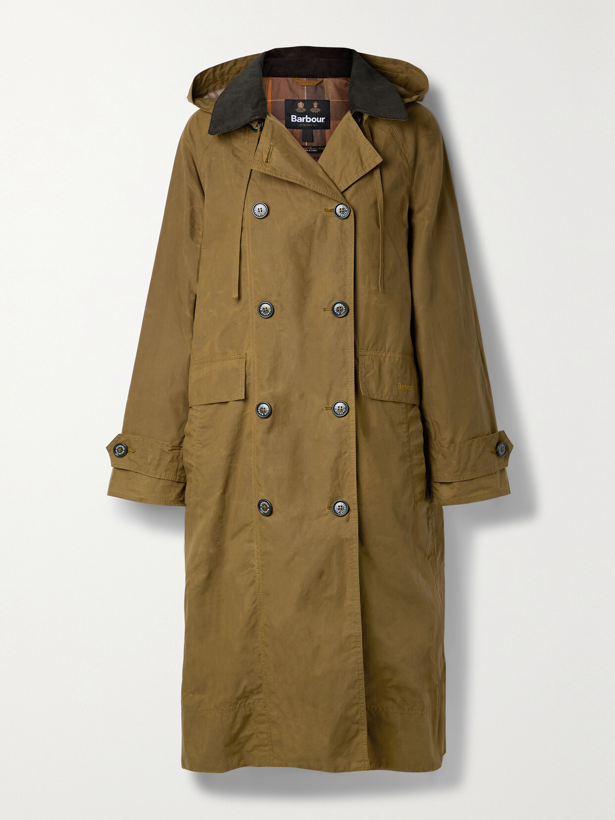 Barbour - Greenock Hooded Double-breasted Corduroy-trimmed Cotton Trench Coat - Brown