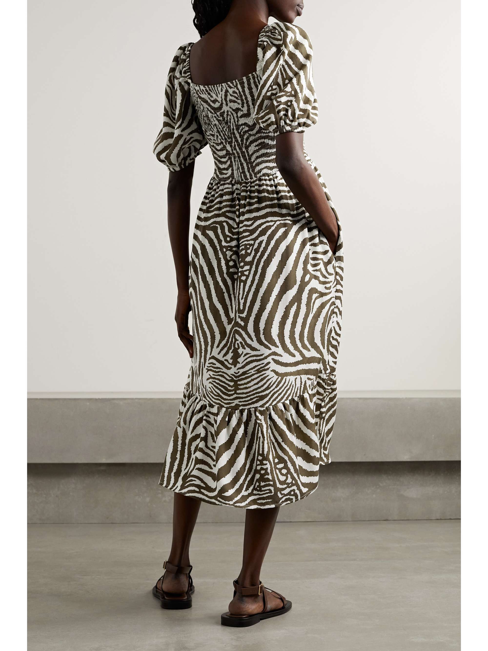 BARBOUR + House of Hackney Martello shirred zebra-print Lyocell midi dress