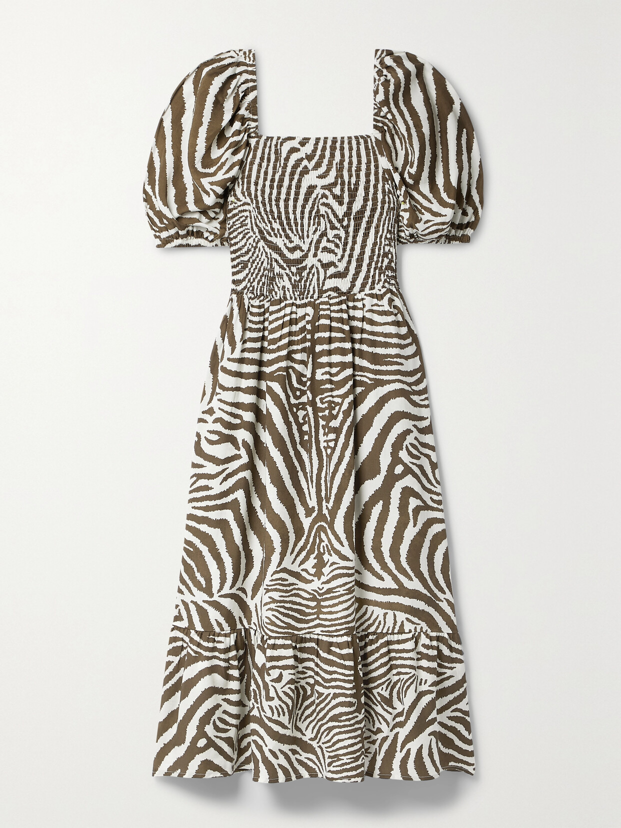 Barbour - + House Of Hackney Martello Shirred Zebra-print Lyocell Midi Dress - Ecru