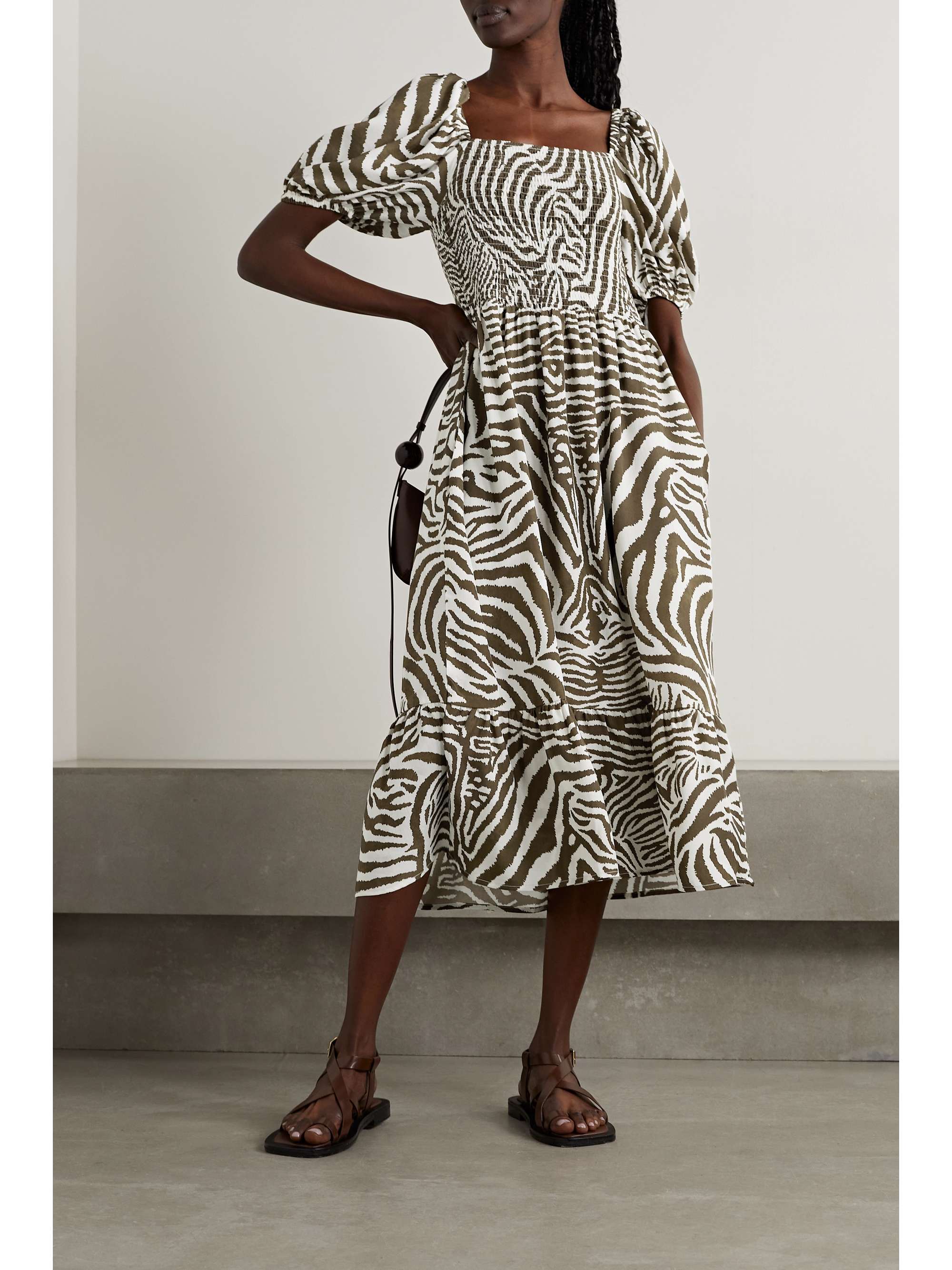BARBOUR + House of Hackney Martello shirred zebra-print Lyocell midi dress