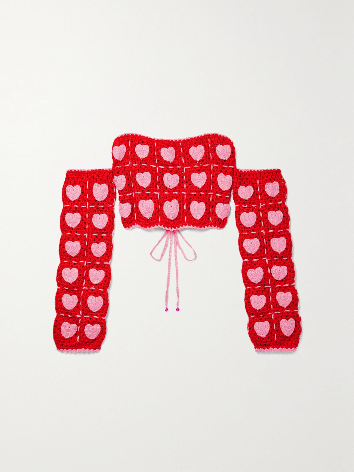 Alix Pinho Cropped Strapless Crocheted Cotton Top In Red