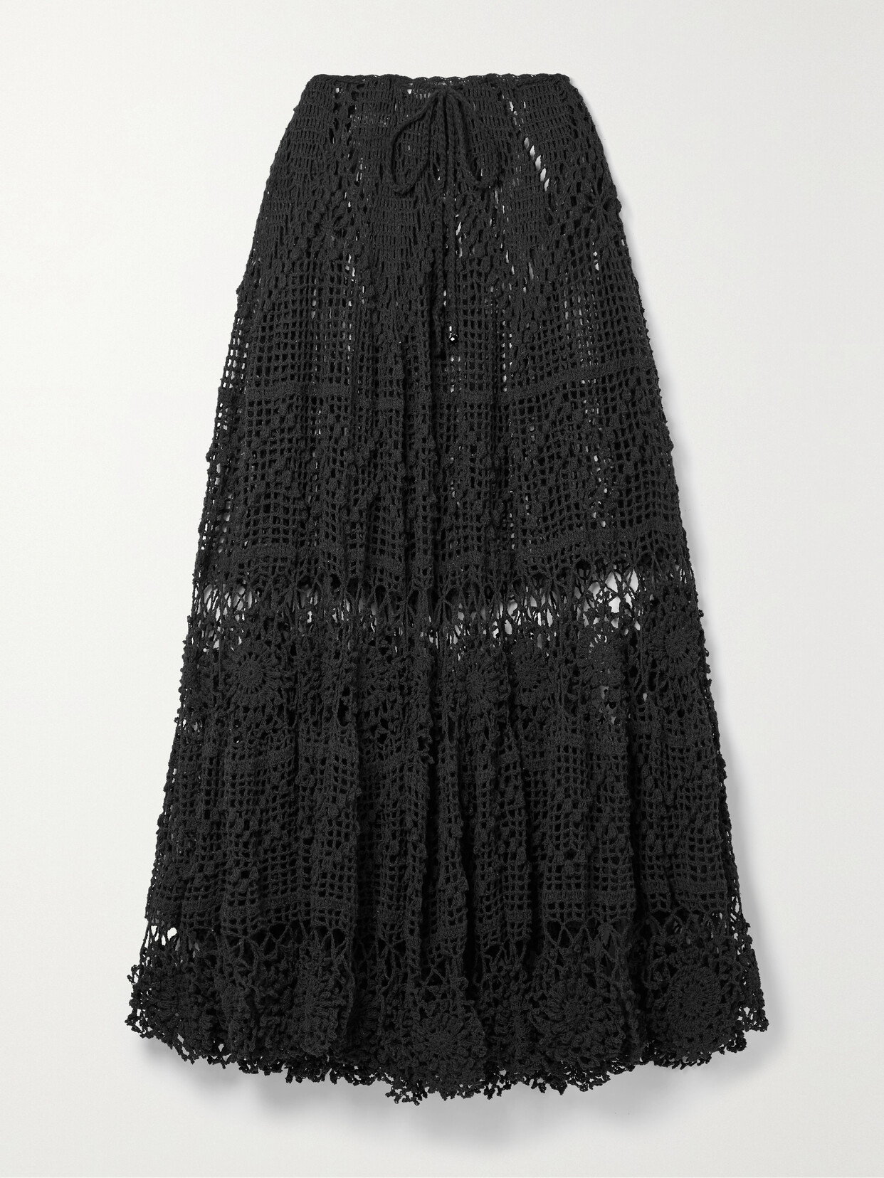 Alix Pinho Joyce Crocheted Cotton Maxi Skirt In Black