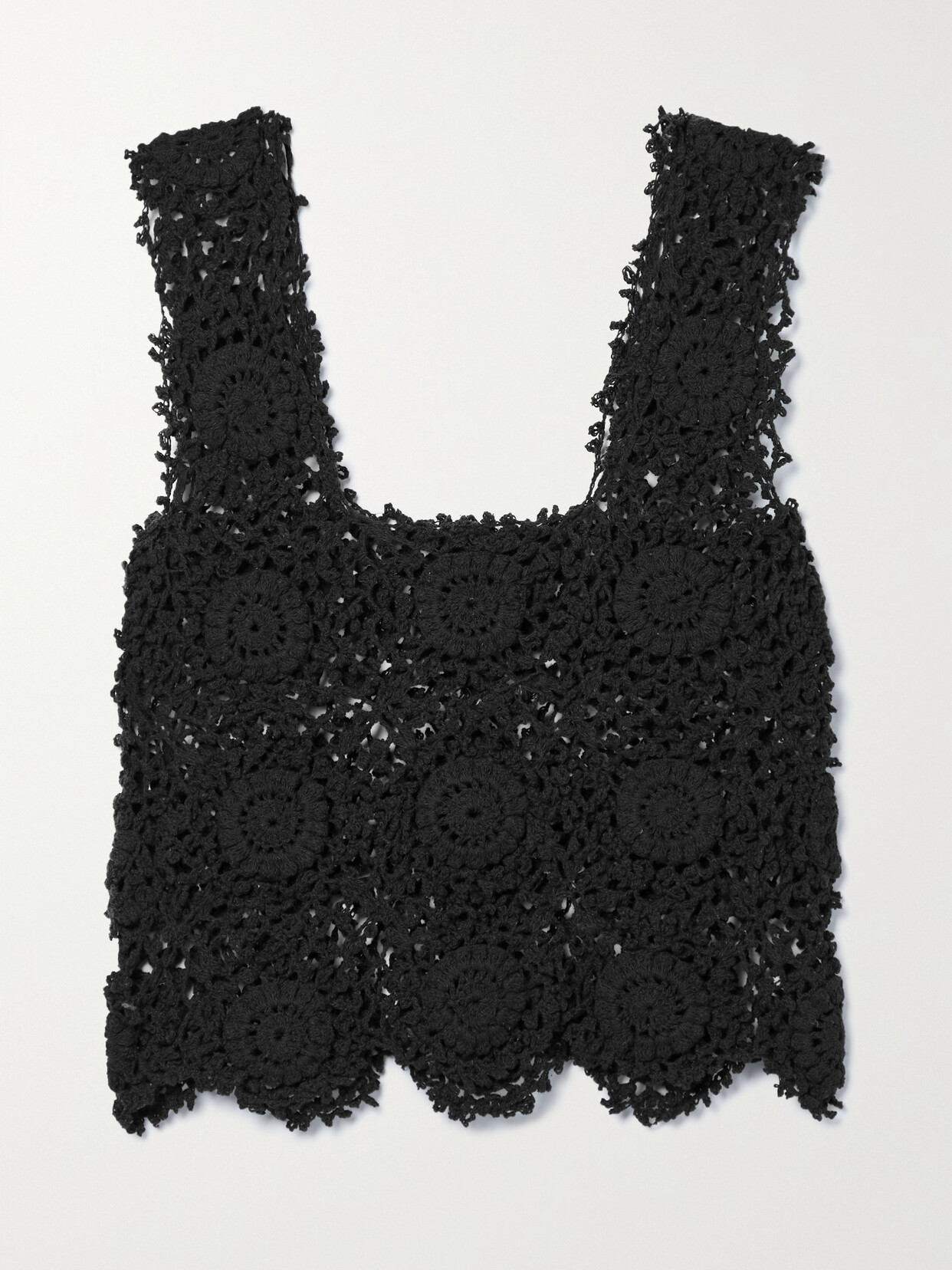 Alix Pinho Maya Cropped Crocheted Cotton Top In Black